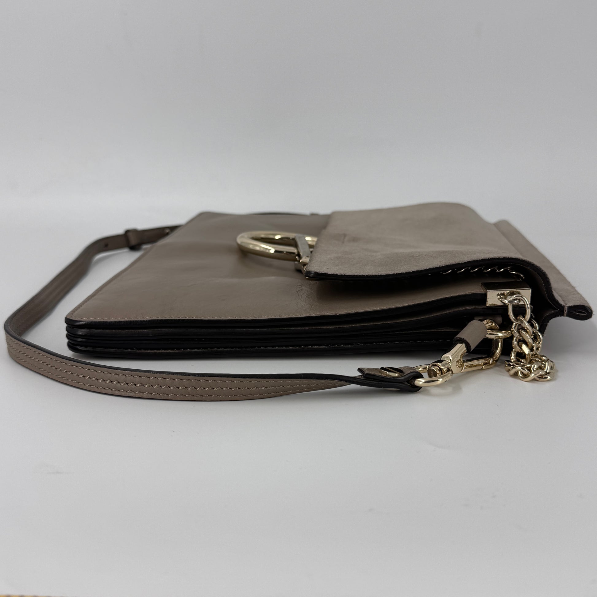 Calfskin Suede Medium Faye Shoulder Bag Motty Grey NJ