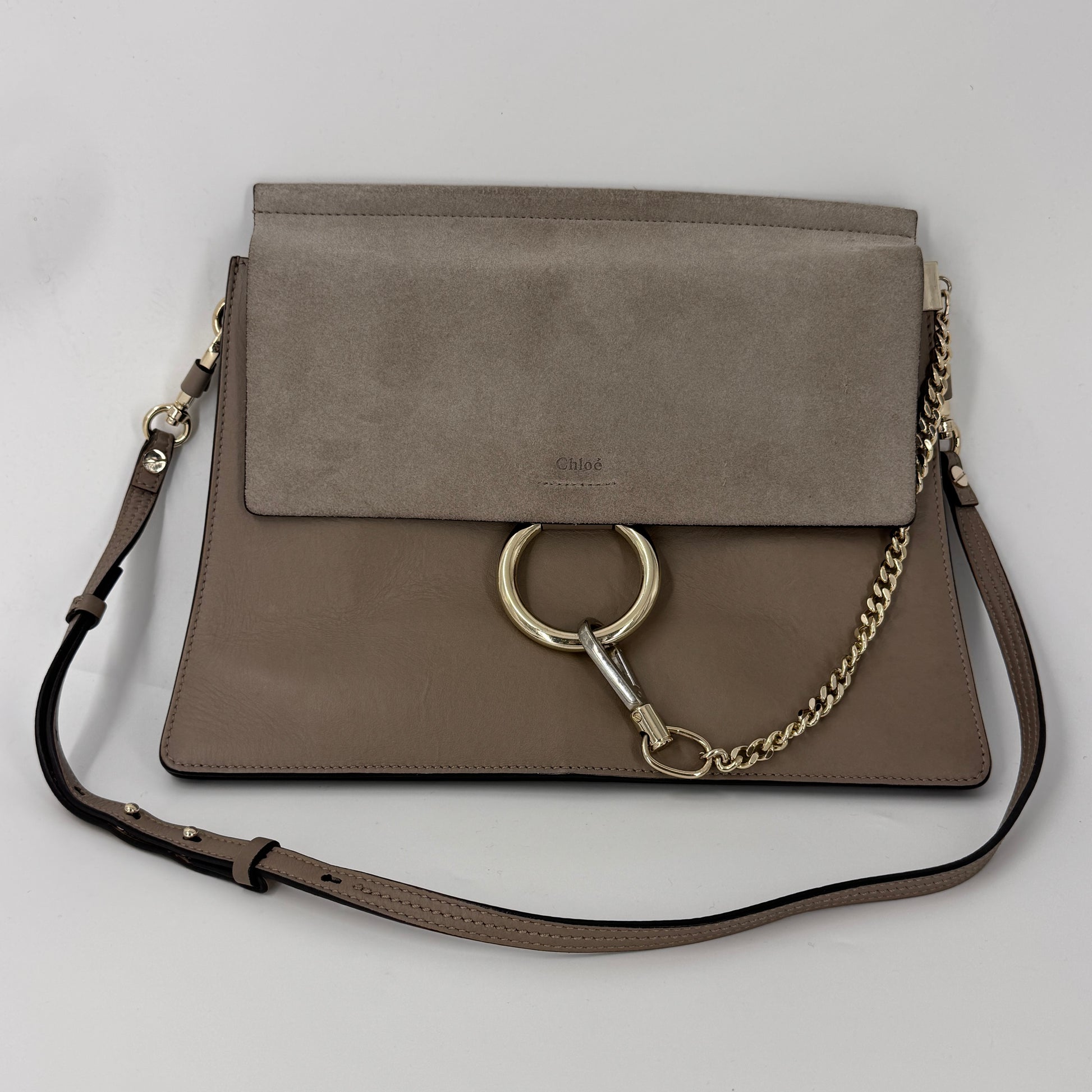 Calfskin Suede Medium Faye Shoulder Bag Motty Grey NJ