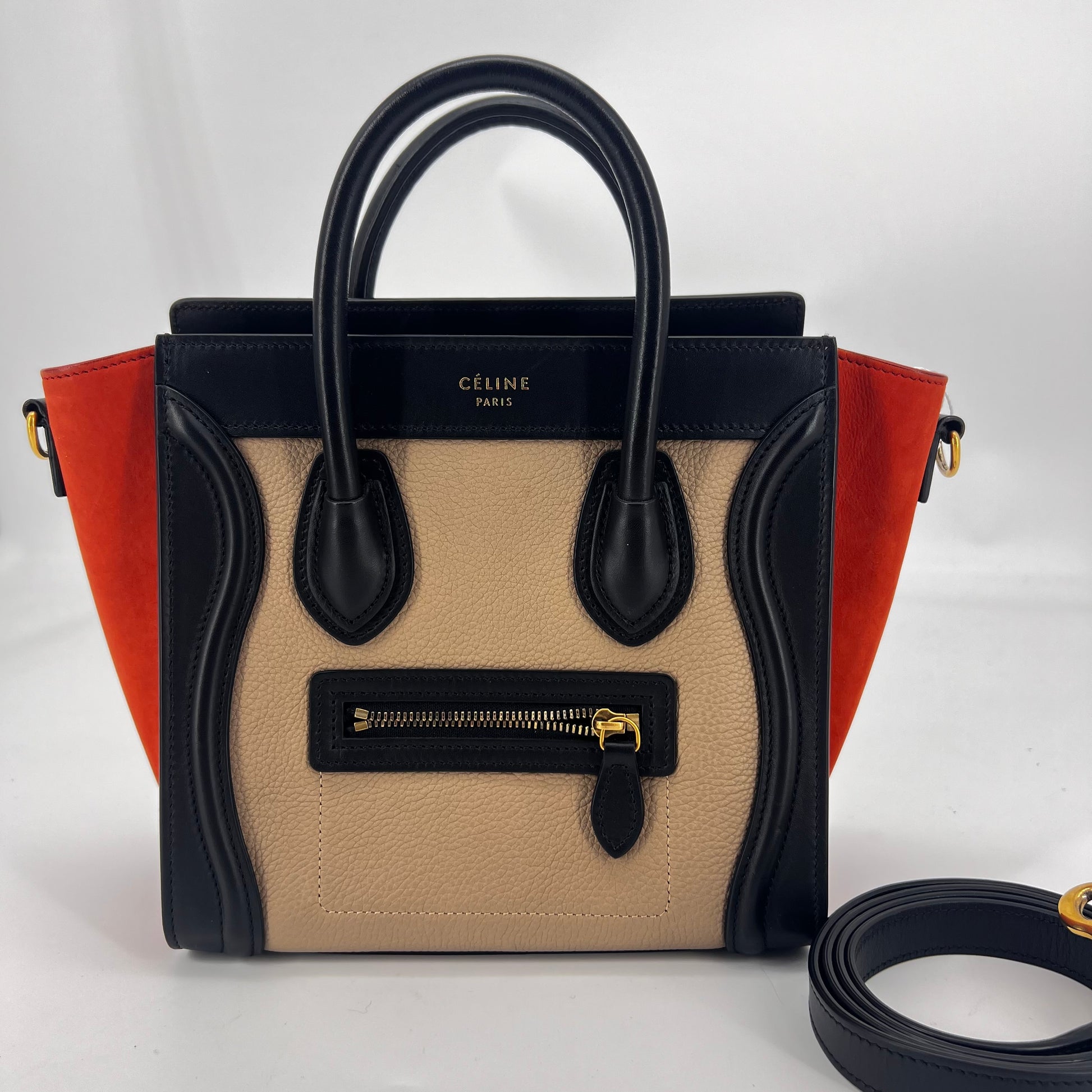 Tricolor Beige Luggage Bag Leather Micro - twins