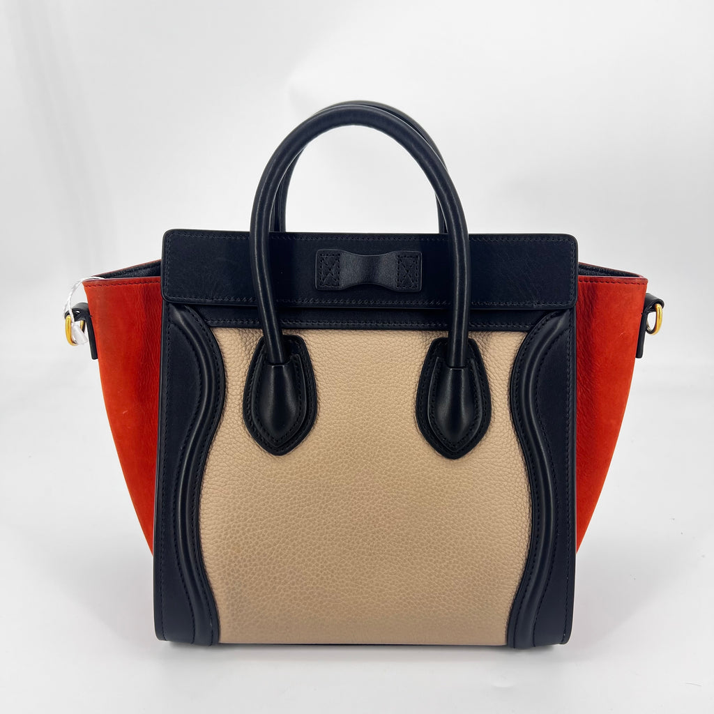 Tricolor Beige Luggage Bag Leather Micro - twins