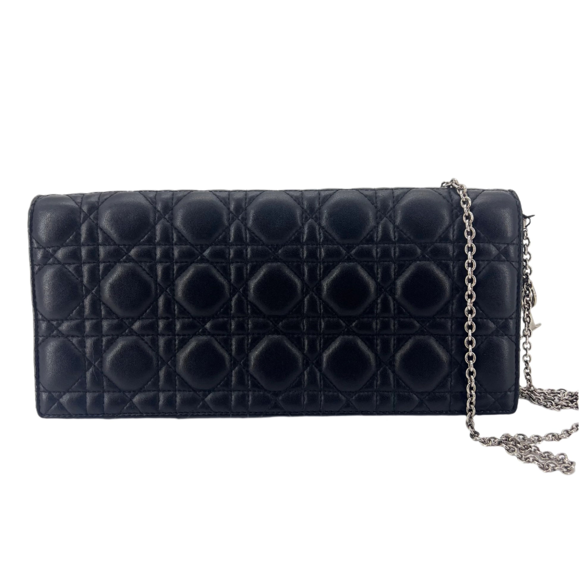 Lady Dior Convertible Chain Clutch Cannage Quilt Leather Long Twins