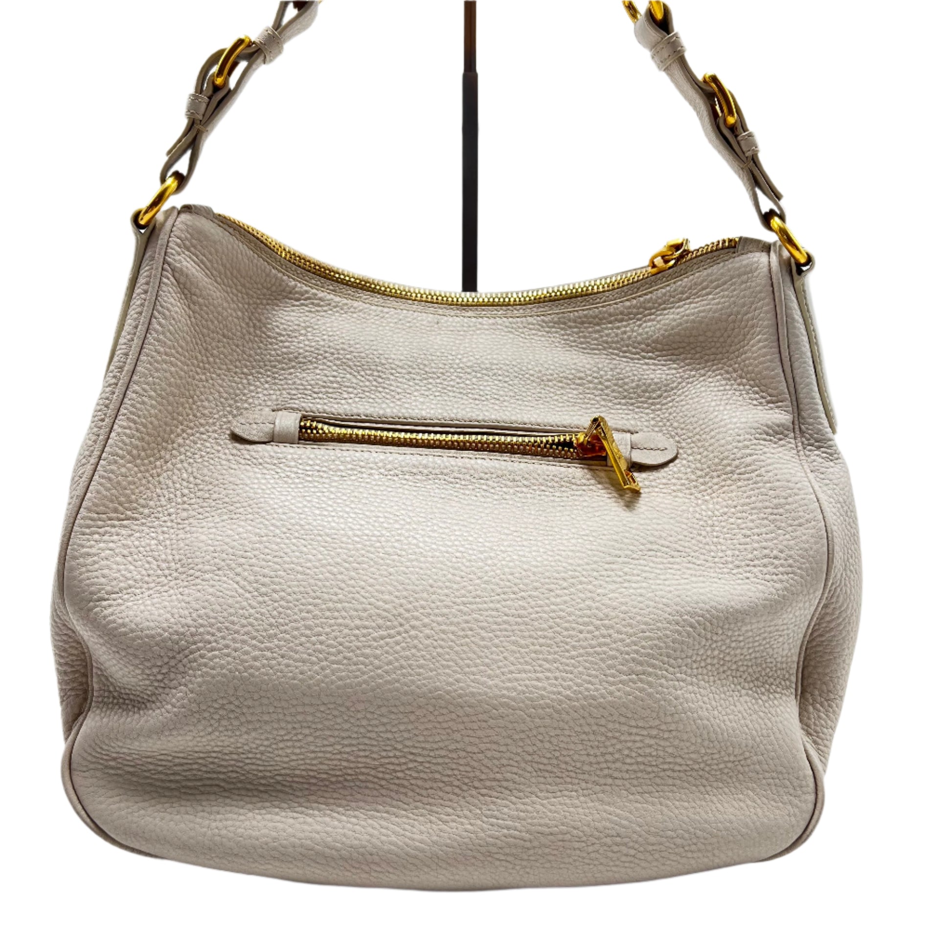 Off White Vitello Daino Leather Zip Hobo - twins