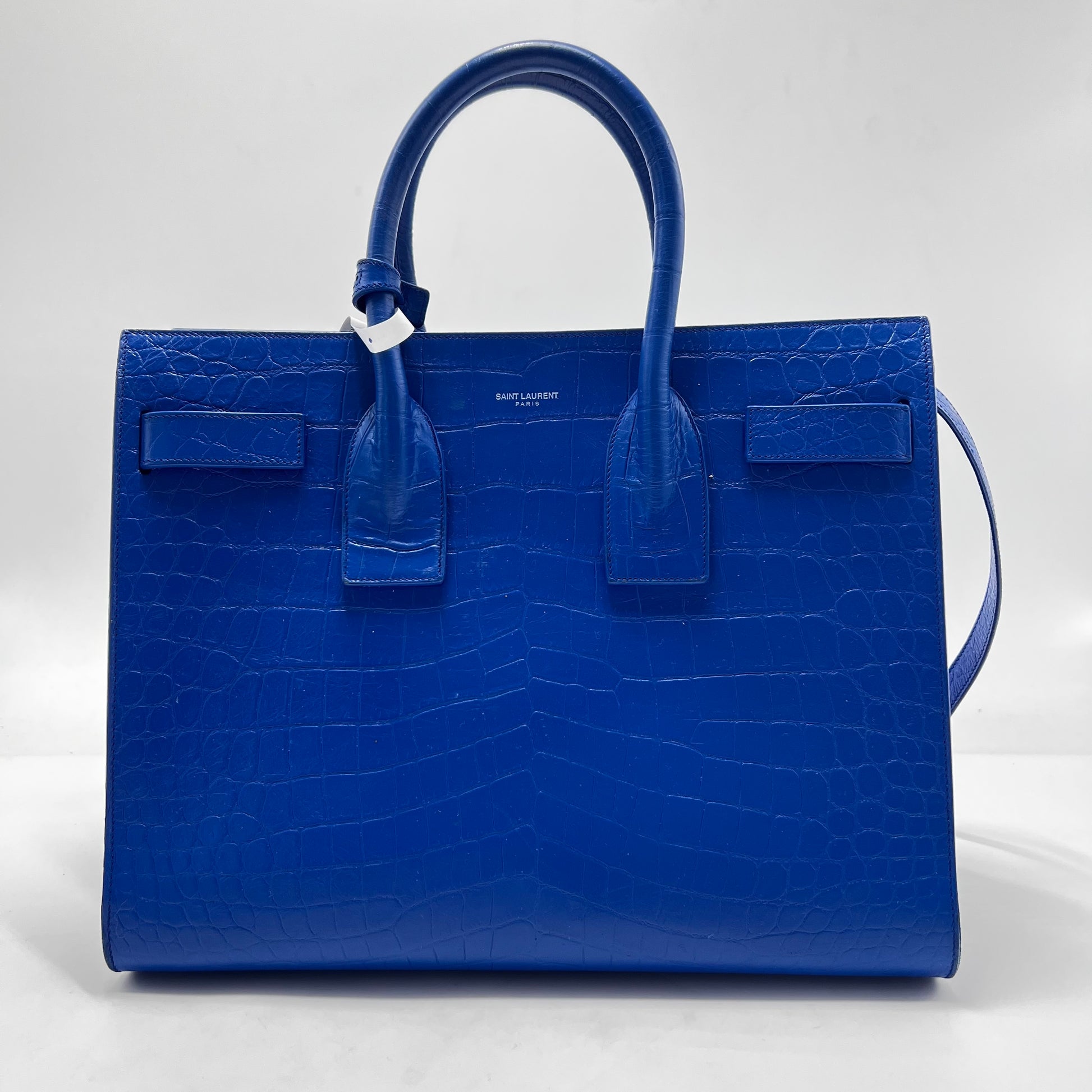 Calfskin Crocodile Embossed Small Sac de Jour Royal Blue - twins