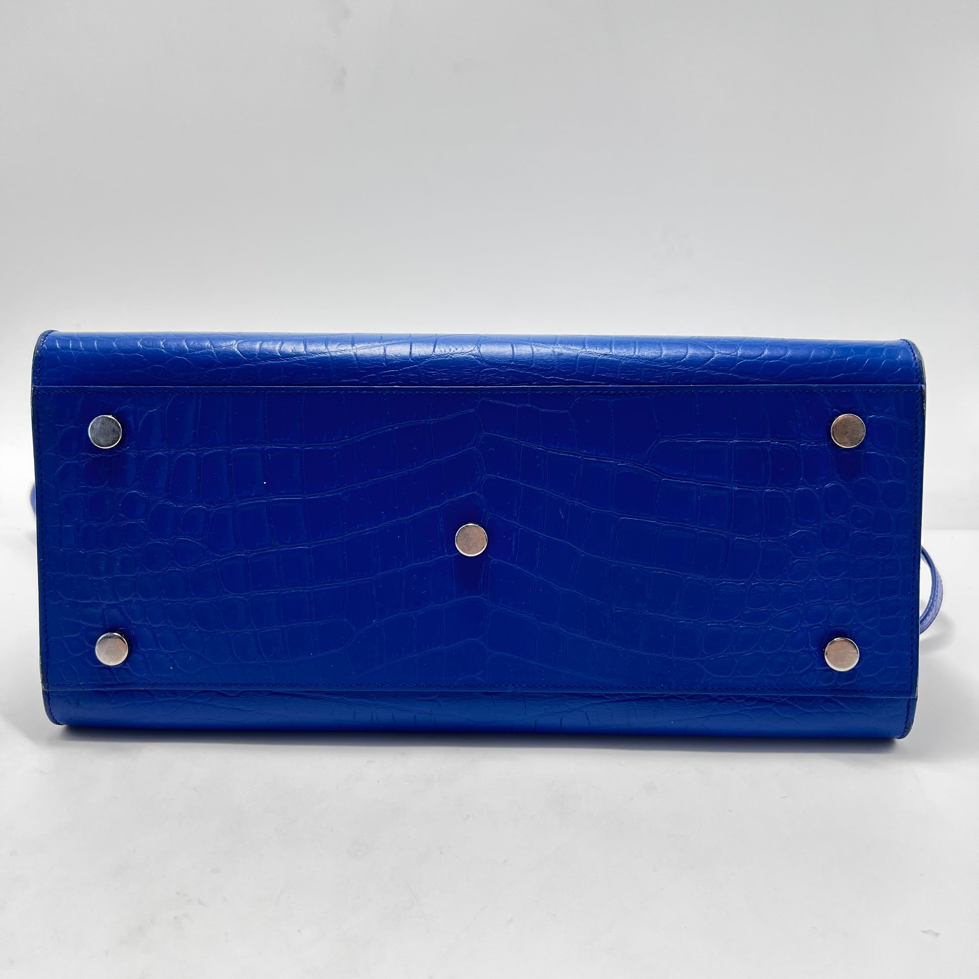 Calfskin Crocodile Embossed Small Sac de Jour Royal Blue - twins