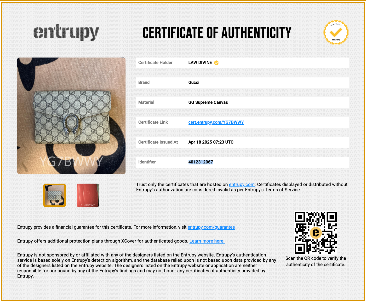 GG Supreme Monogram Mini Dionysus Chain Wallet