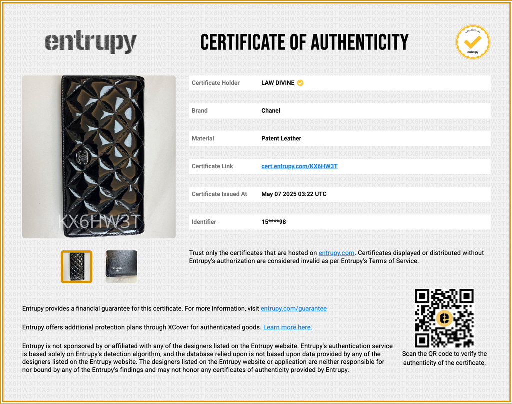 Patent Calfskin Quilted Yen Wallet Black