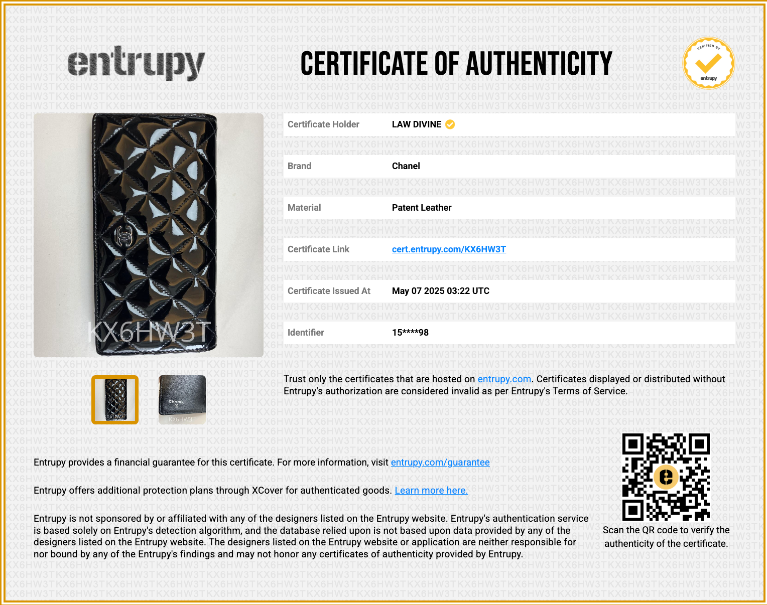 Patent Calfskin Quilted Yen Wallet Black
