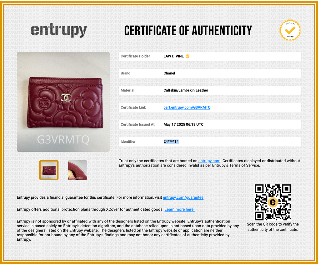 Lambskin Camellia Embossed Card Holder Fuchsia