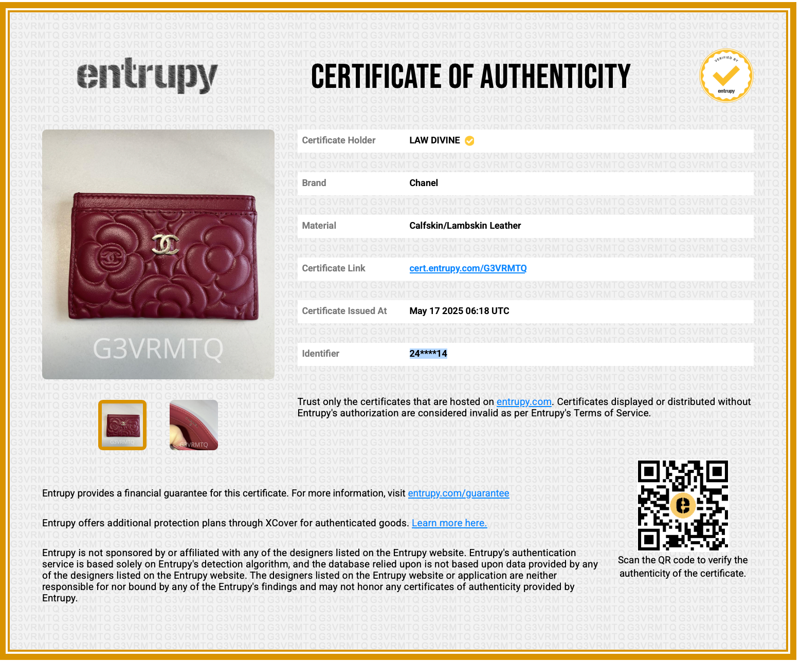 Lambskin Camellia Embossed Card Holder Fuchsia