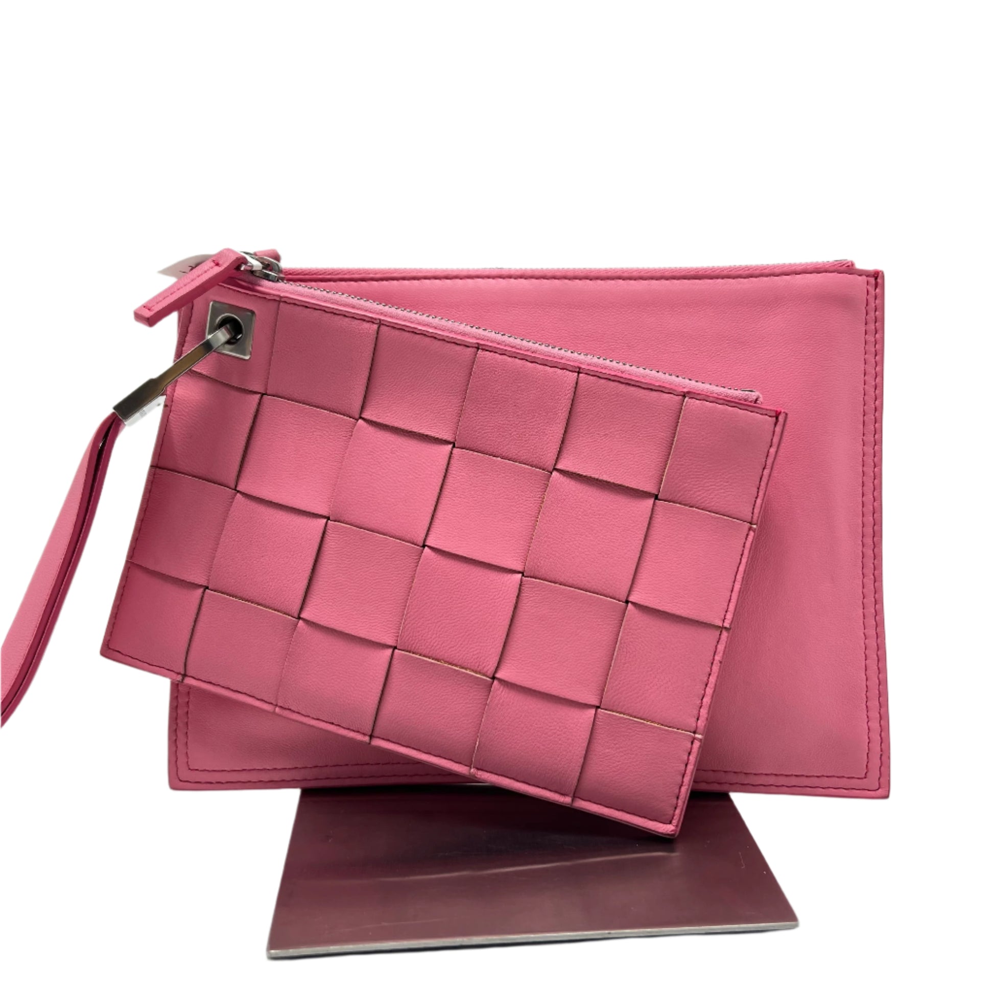 Double Cassette Wristlet Clutch Maxi Intrecciato Leather - twins
