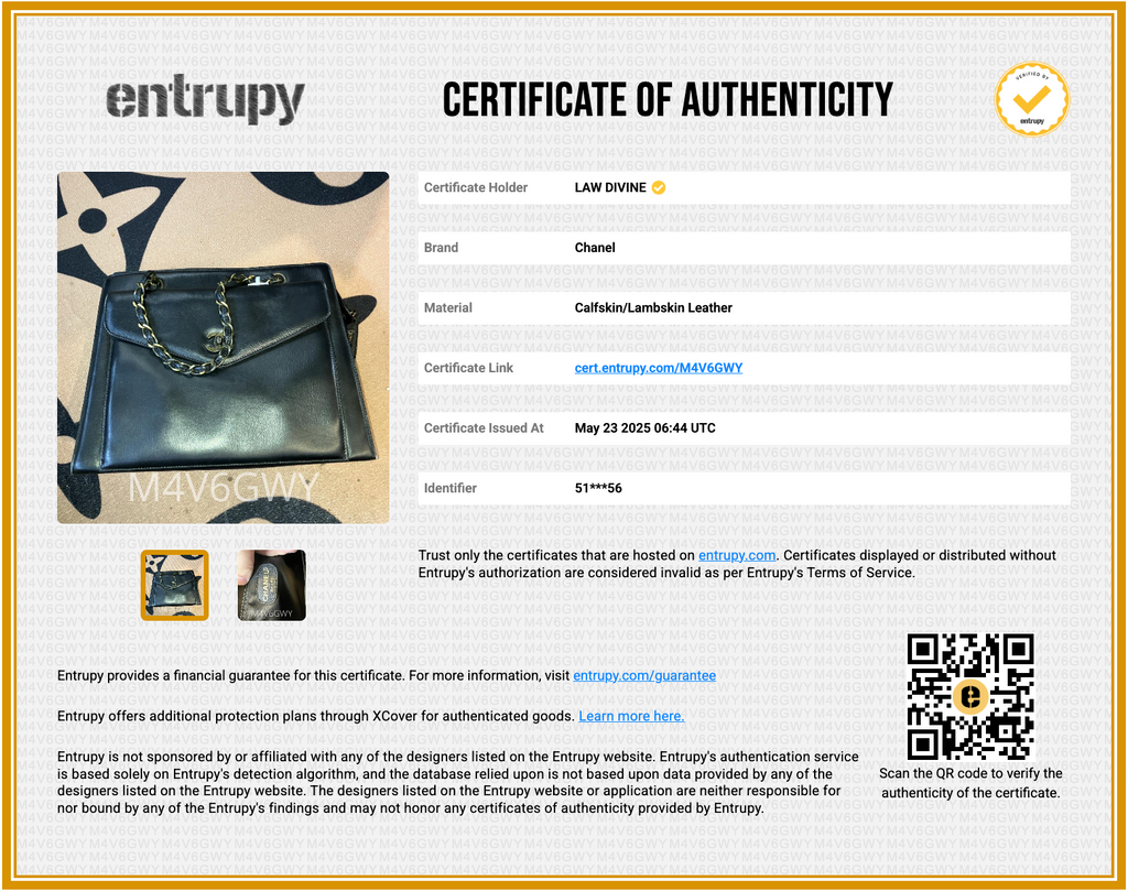 Chain Hand Bag Leather Black CC