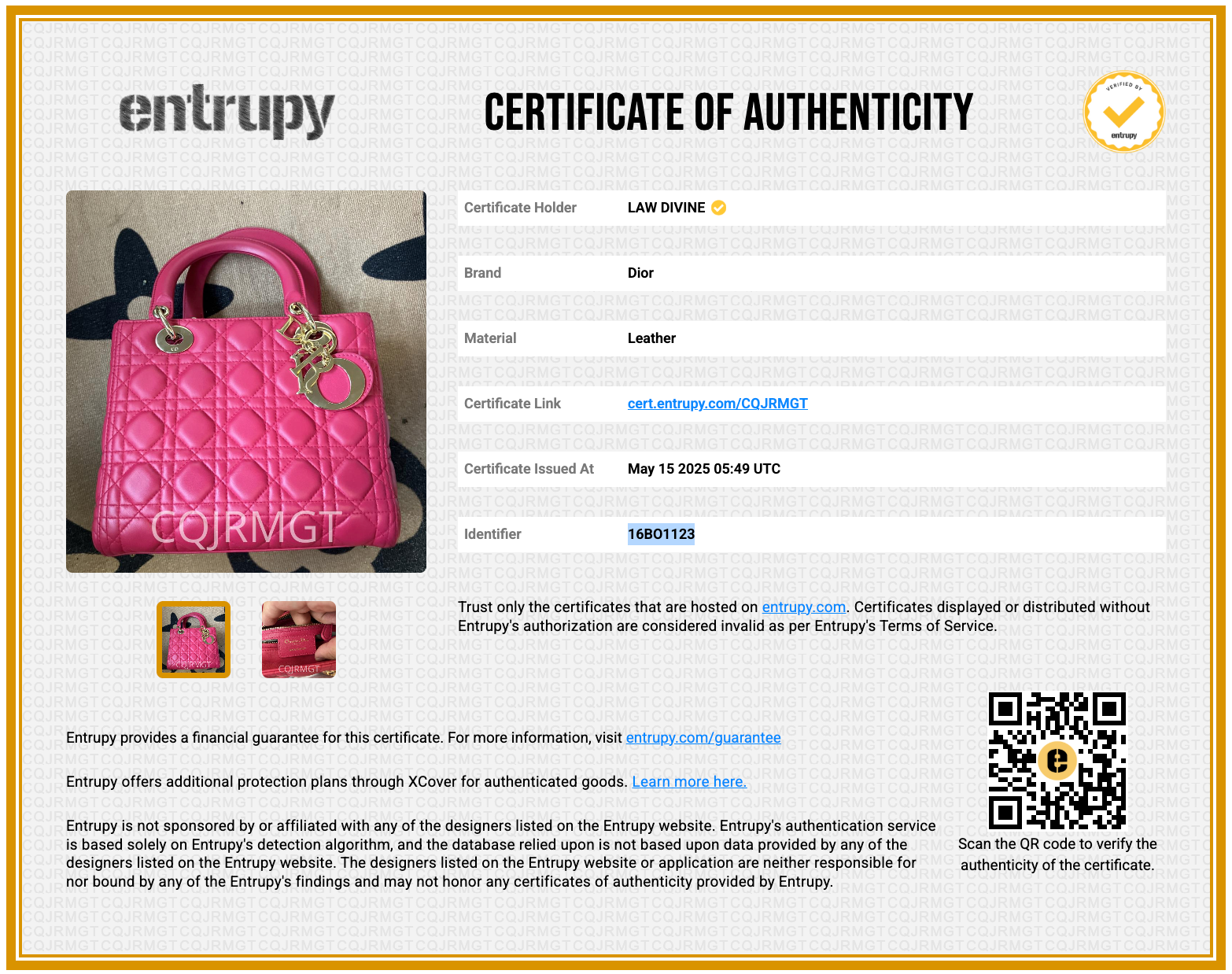 Lambskin Cannage Medium Lady Dior Fuchsia