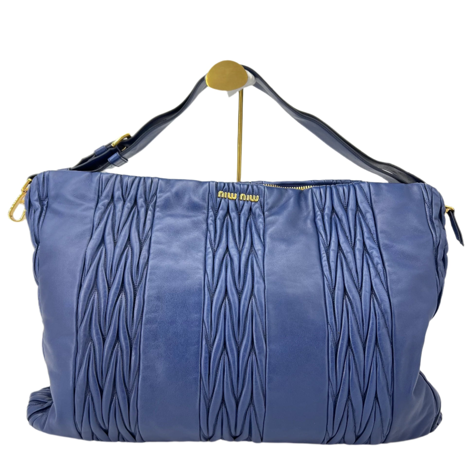 Metallic Blue Leather Large Matelasse Tote twins