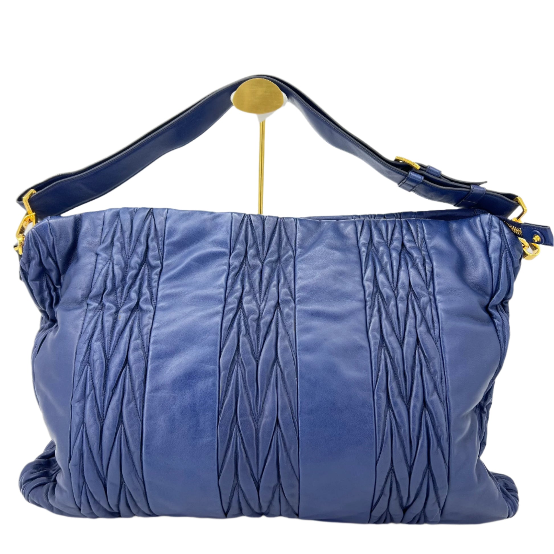 Metallic Blue Leather Large Matelasse Tote twins
