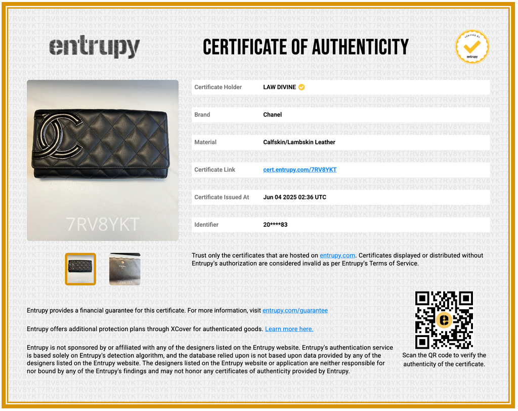 Calfskin Limit Quilted Cambon Long Double Wallet Black