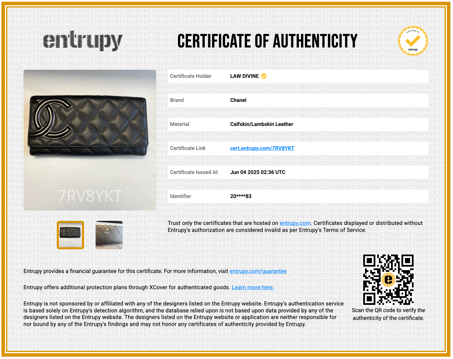 Calfskin Limit Quilted Cambon Long Double Wallet Black