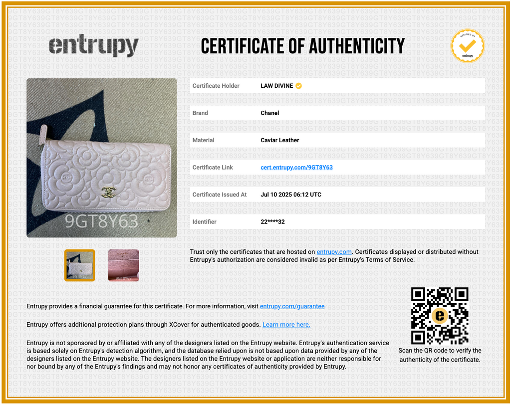 Caviar Camellia Embossed Medium Zip Around Wallet