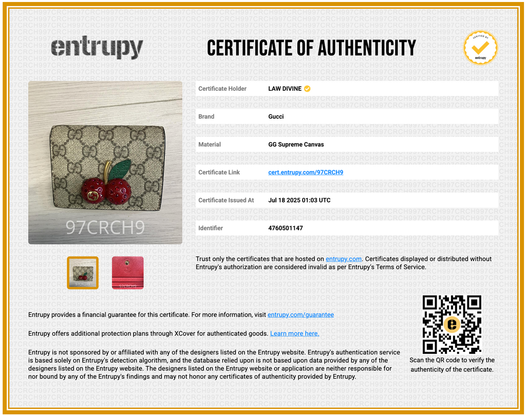GG Supreme Monogram Cherry Embellished Card Case Wallet
