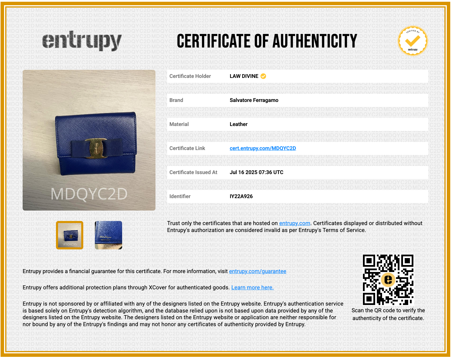 Blue Leather Vara Bow Compact Wallet