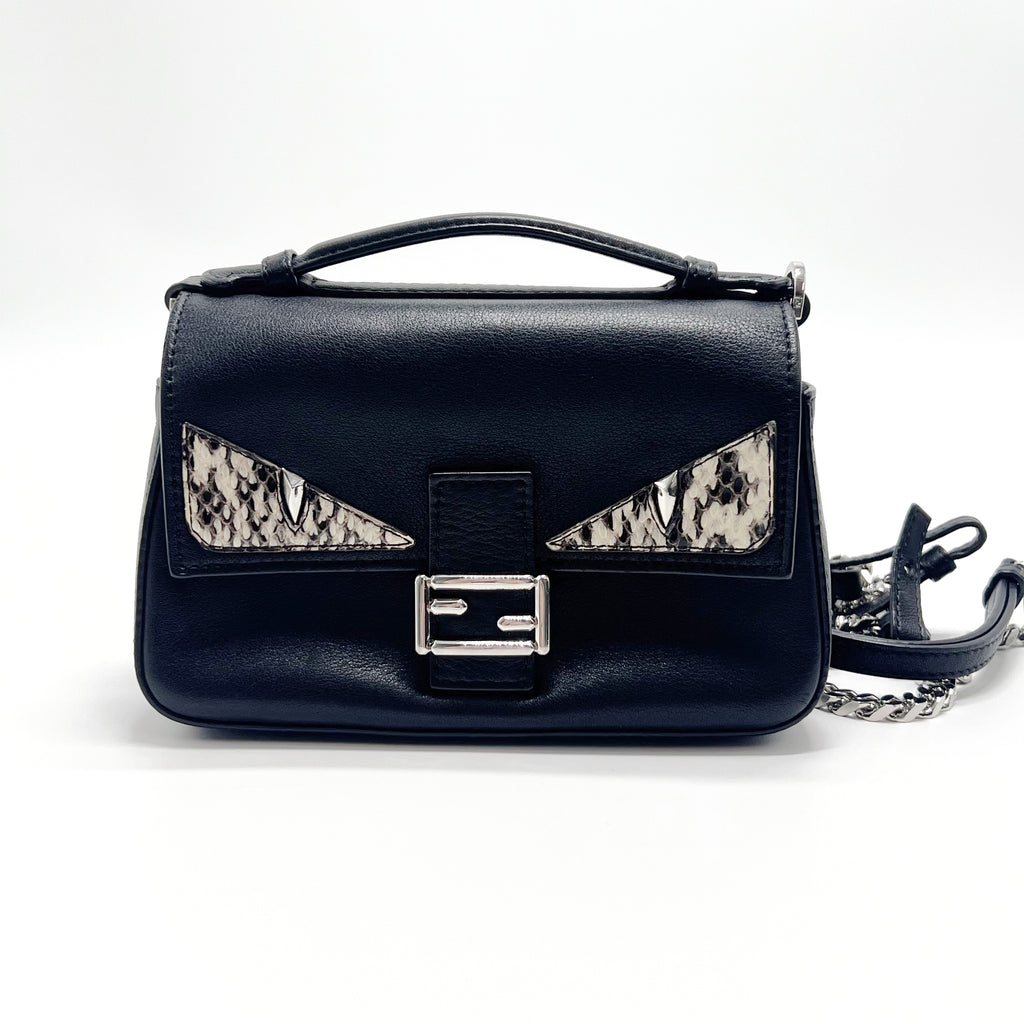 Vitello Dolce Elaphe Monster Eyes Micro Double Baguette Black Naturale