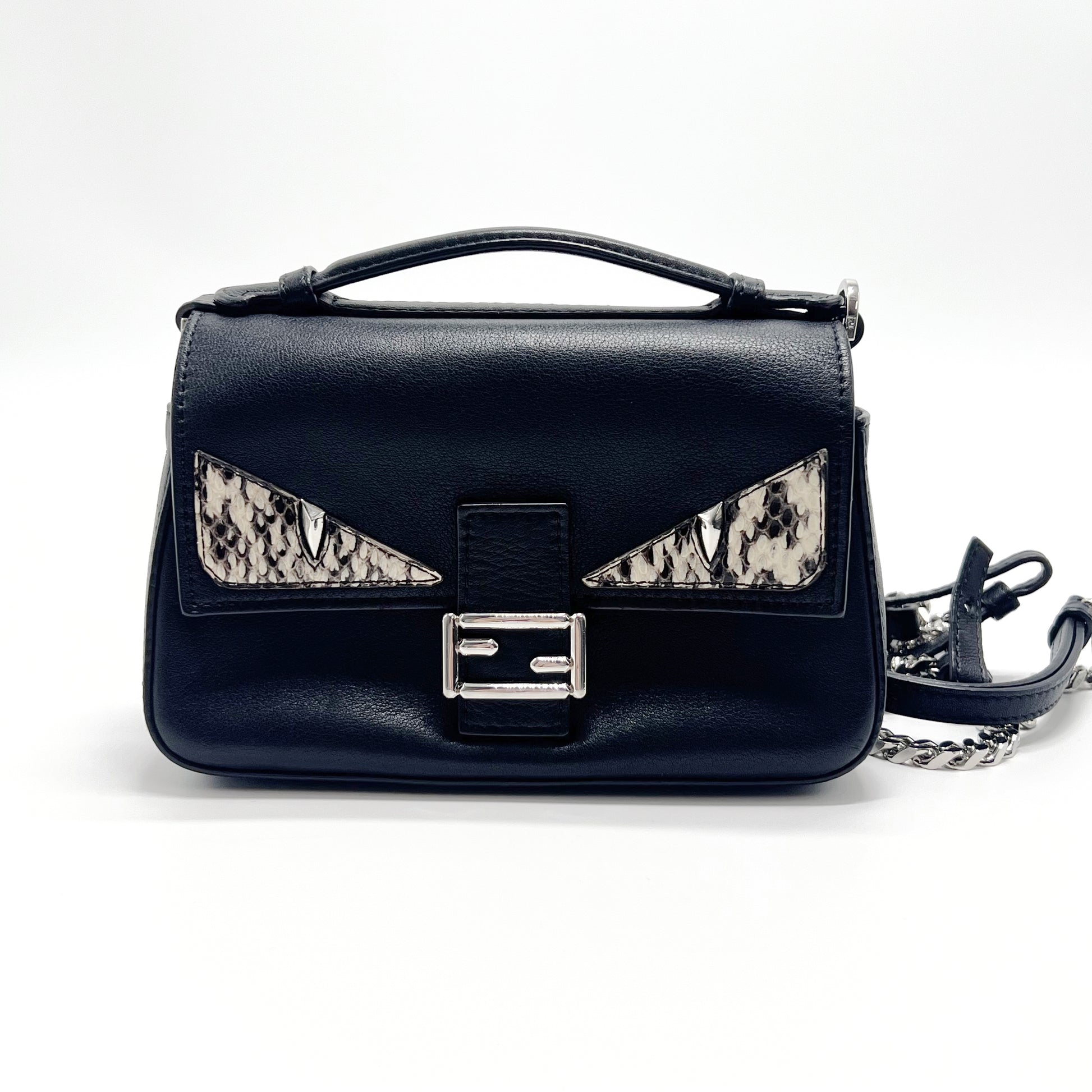 Vitello Dolce Elaphe Monster Eyes Micro Double Baguette Black Naturale