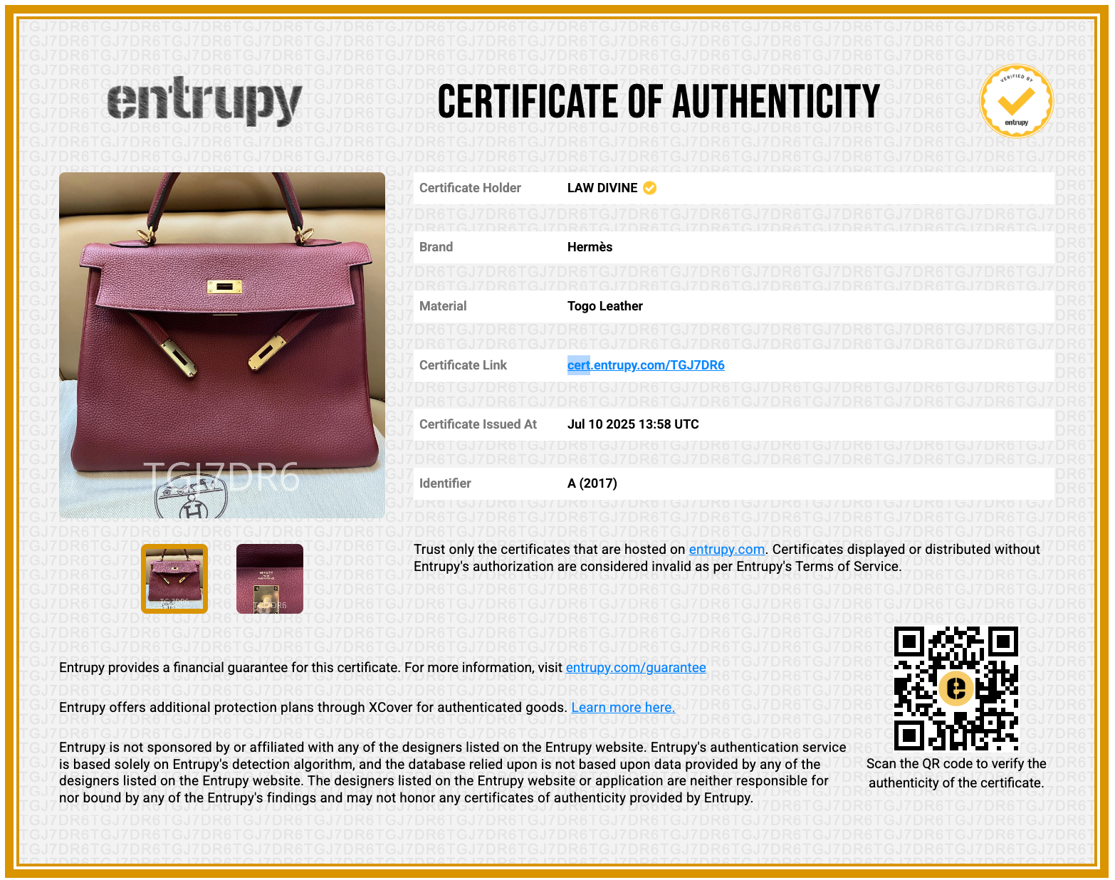 Kelly 32 Togo Leather Gold Hardware K1-Rouge Grenat