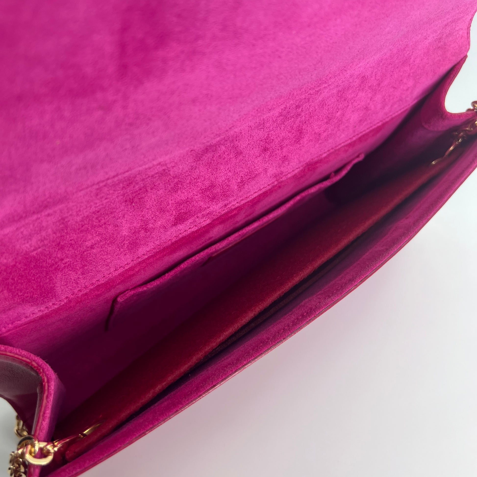 Fuchsia Pink Leather Y-Ligne Clutch Twins
