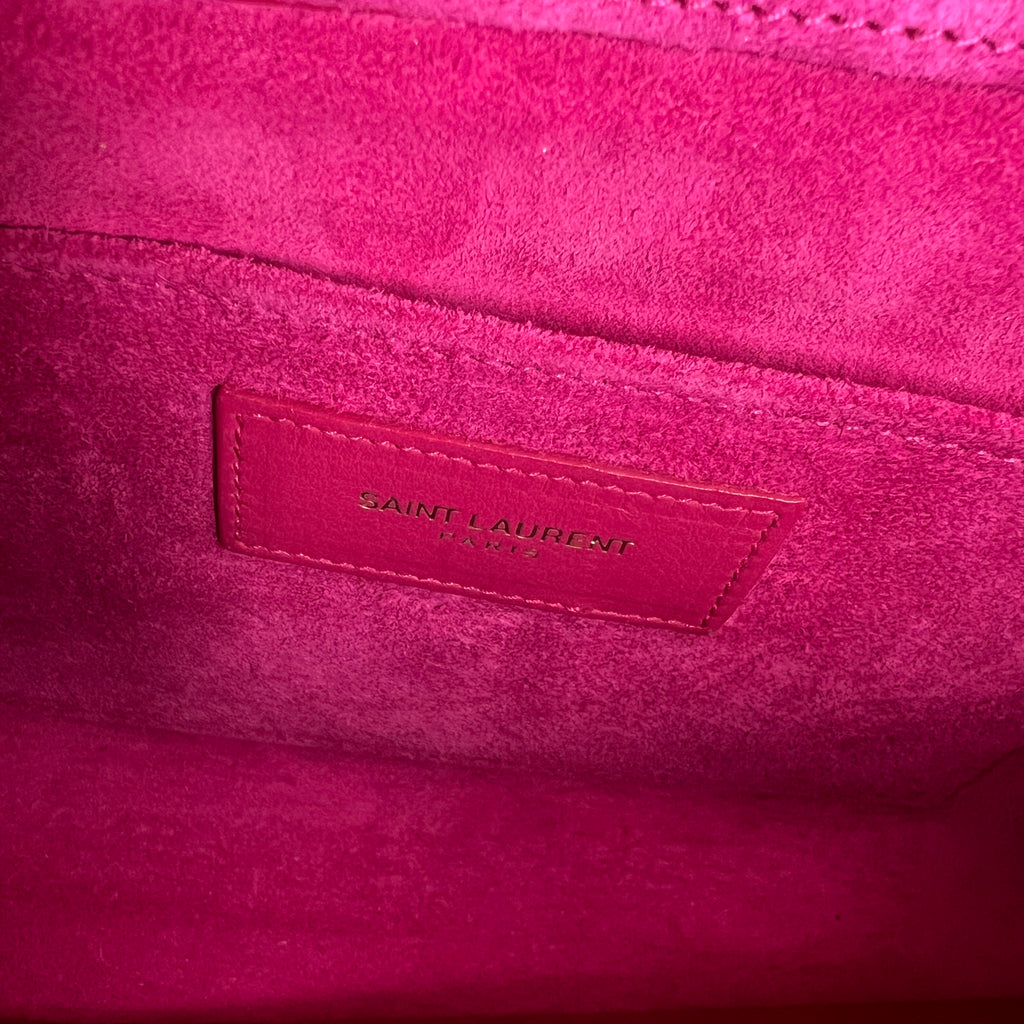 Fuchsia Pink Leather Y-Ligne Clutch Twins
