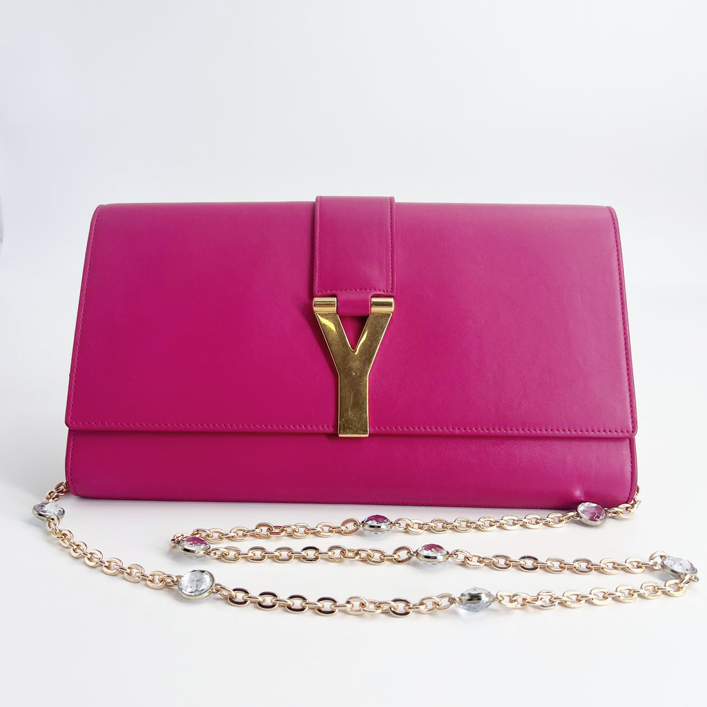 Fuchsia Pink Leather Y-Ligne Clutch Twins