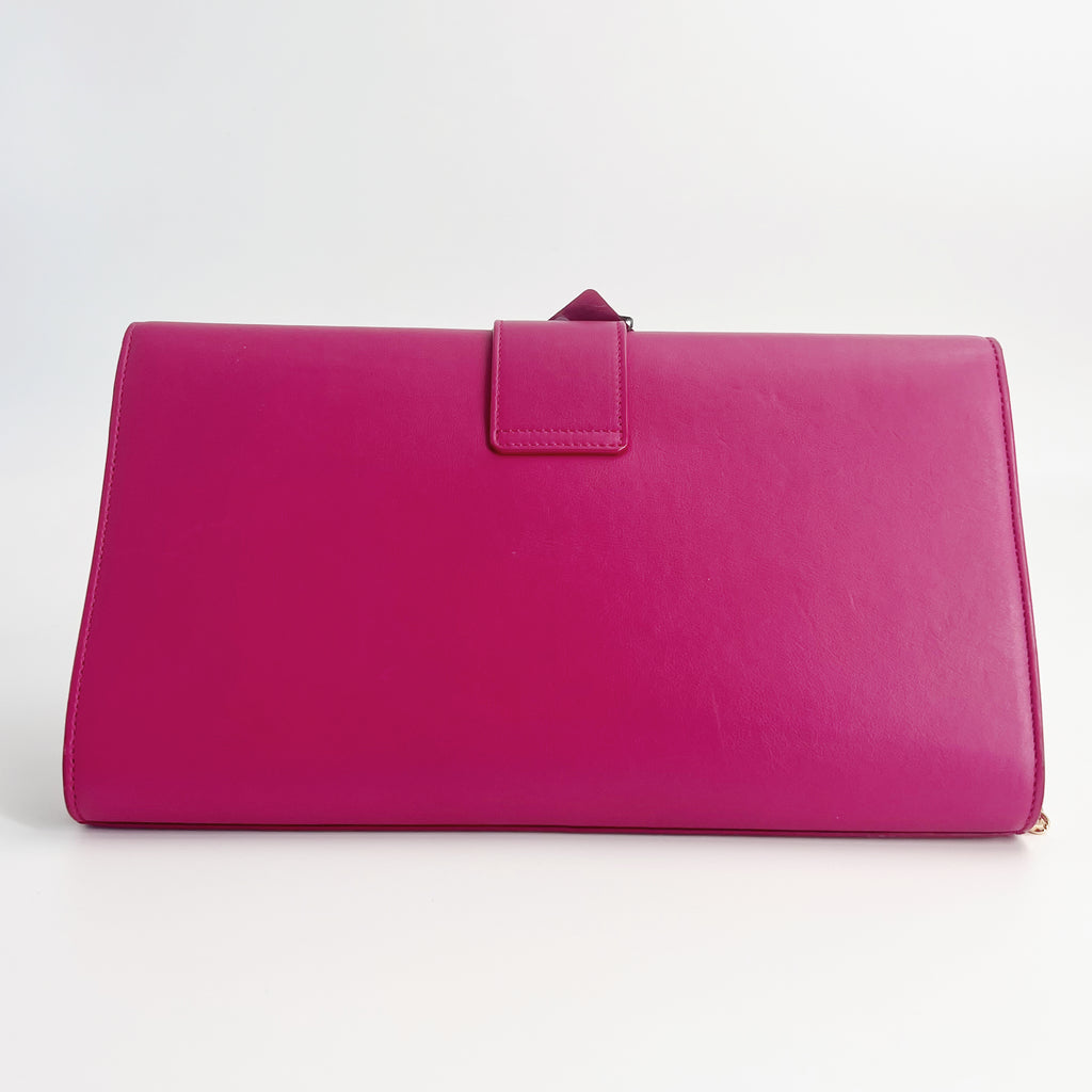 Fuchsia Pink Leather Y-Ligne Clutch Twins