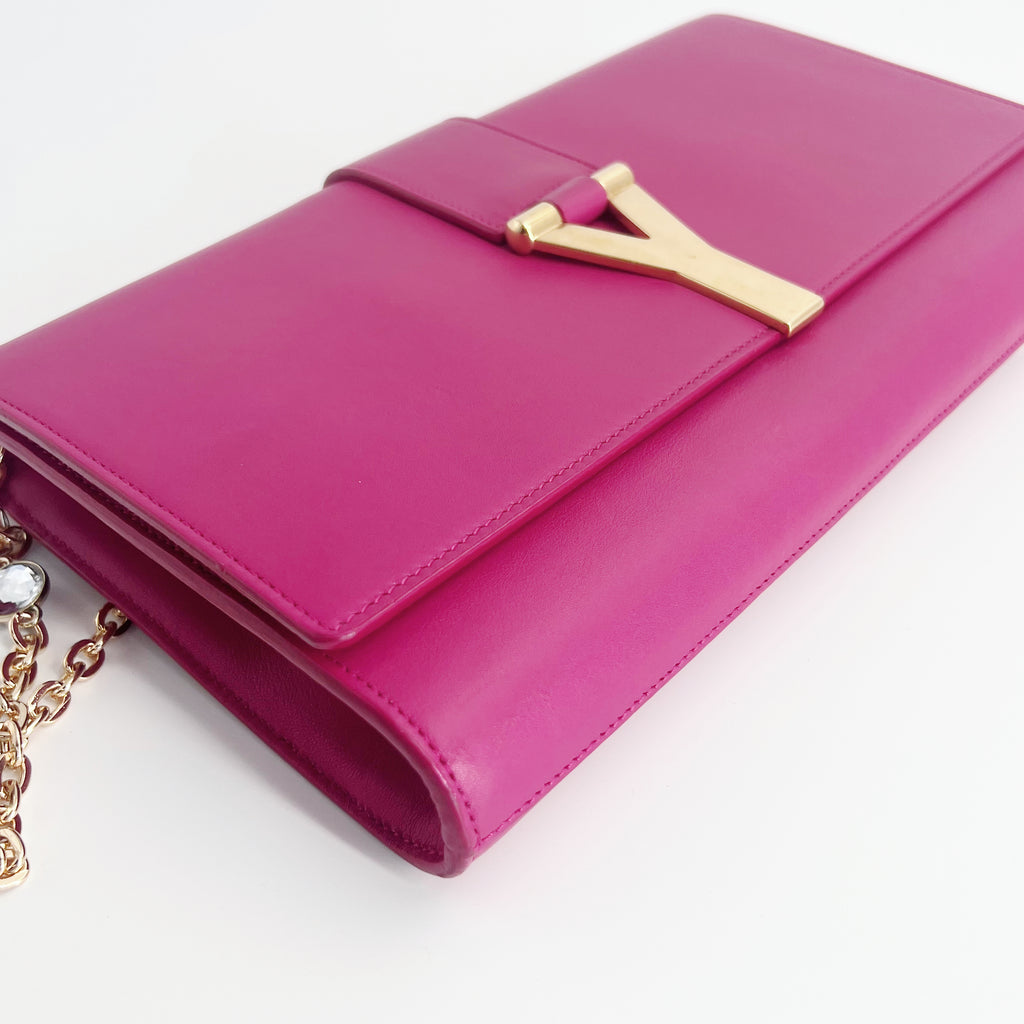 Fuchsia Pink Leather Y-Ligne Clutch Twins