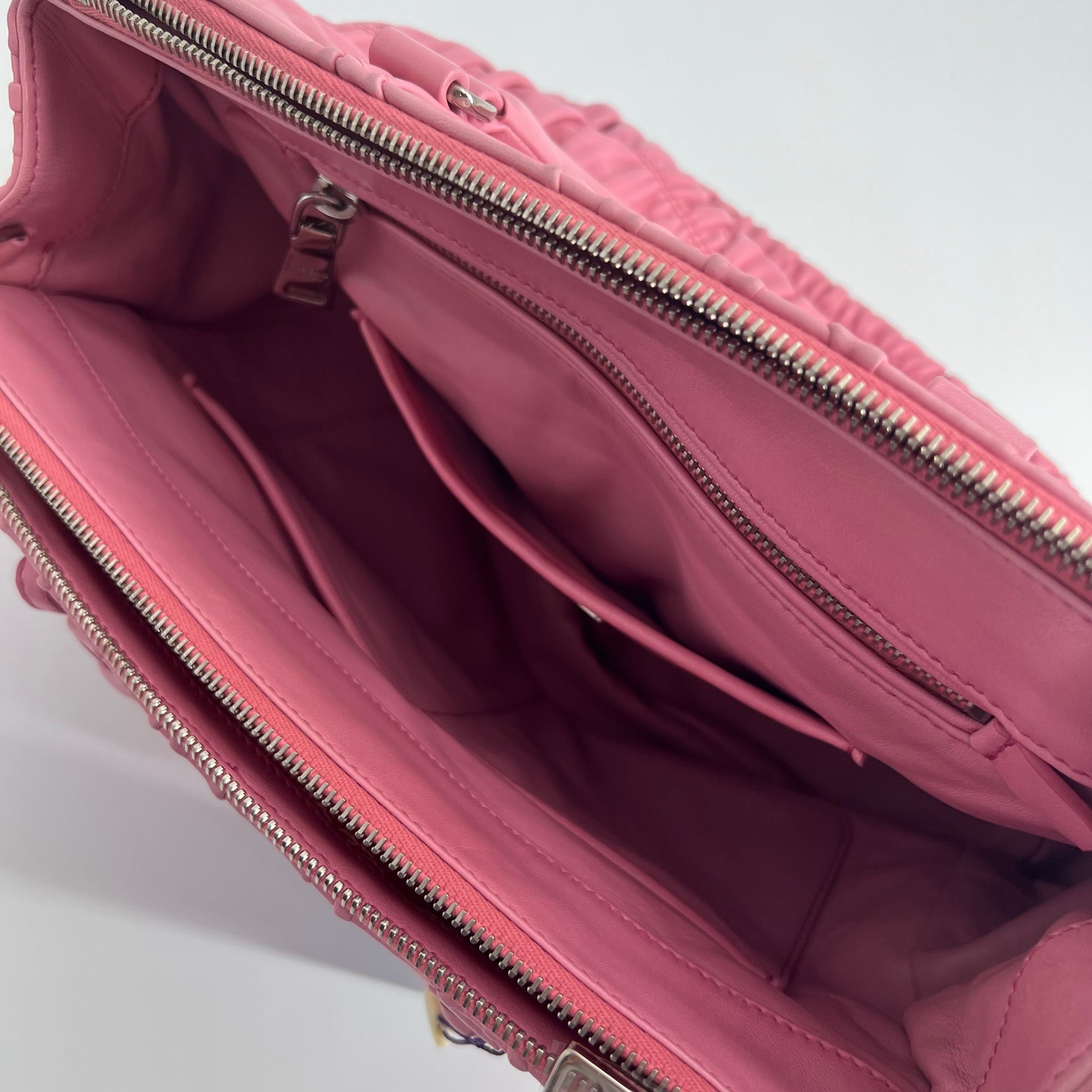 Pink Nappa Gaufre Leather Tote Bag Twins