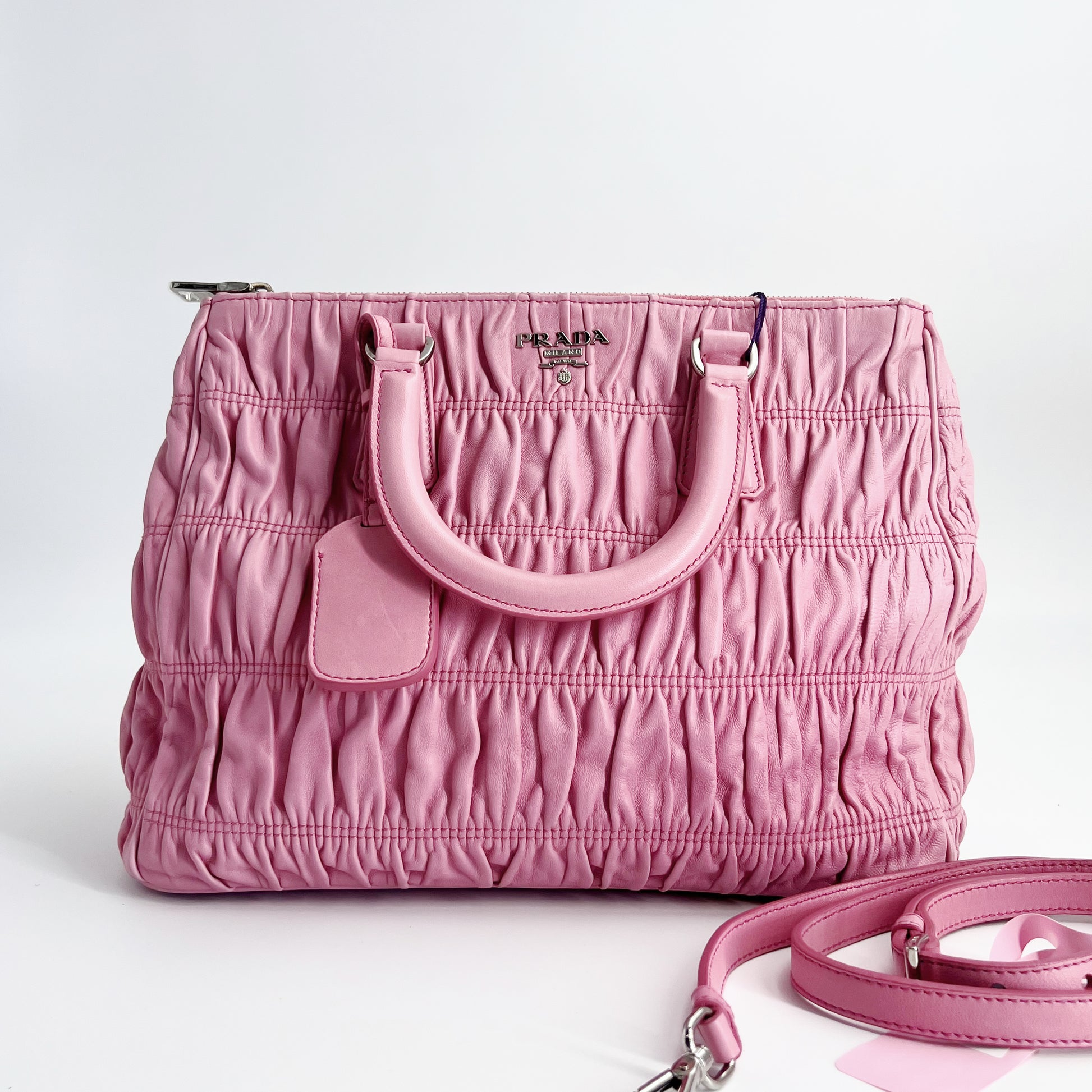 Pink Nappa Gaufre Leather Tote Bag Twins