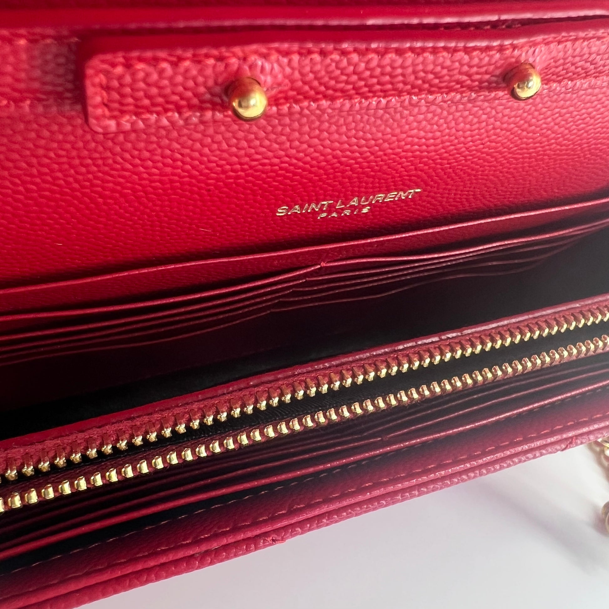 Grain De Poudre Matelasse Chevron Monogram Envelope Chain Wallet Red Twins