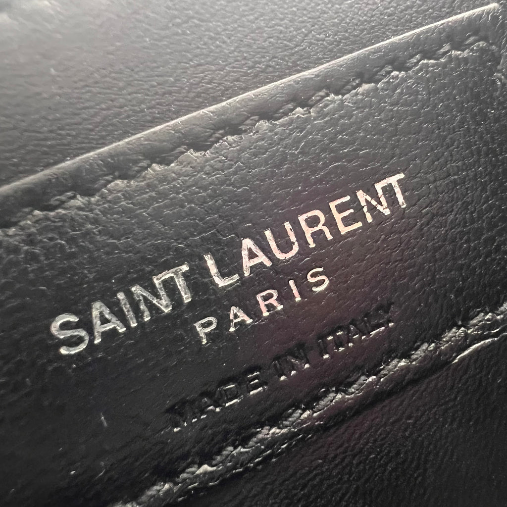 SAINT LAURENT Classic Monogram Tassel Crossbody Bag Crocodile Embossed Leather Medium Twins