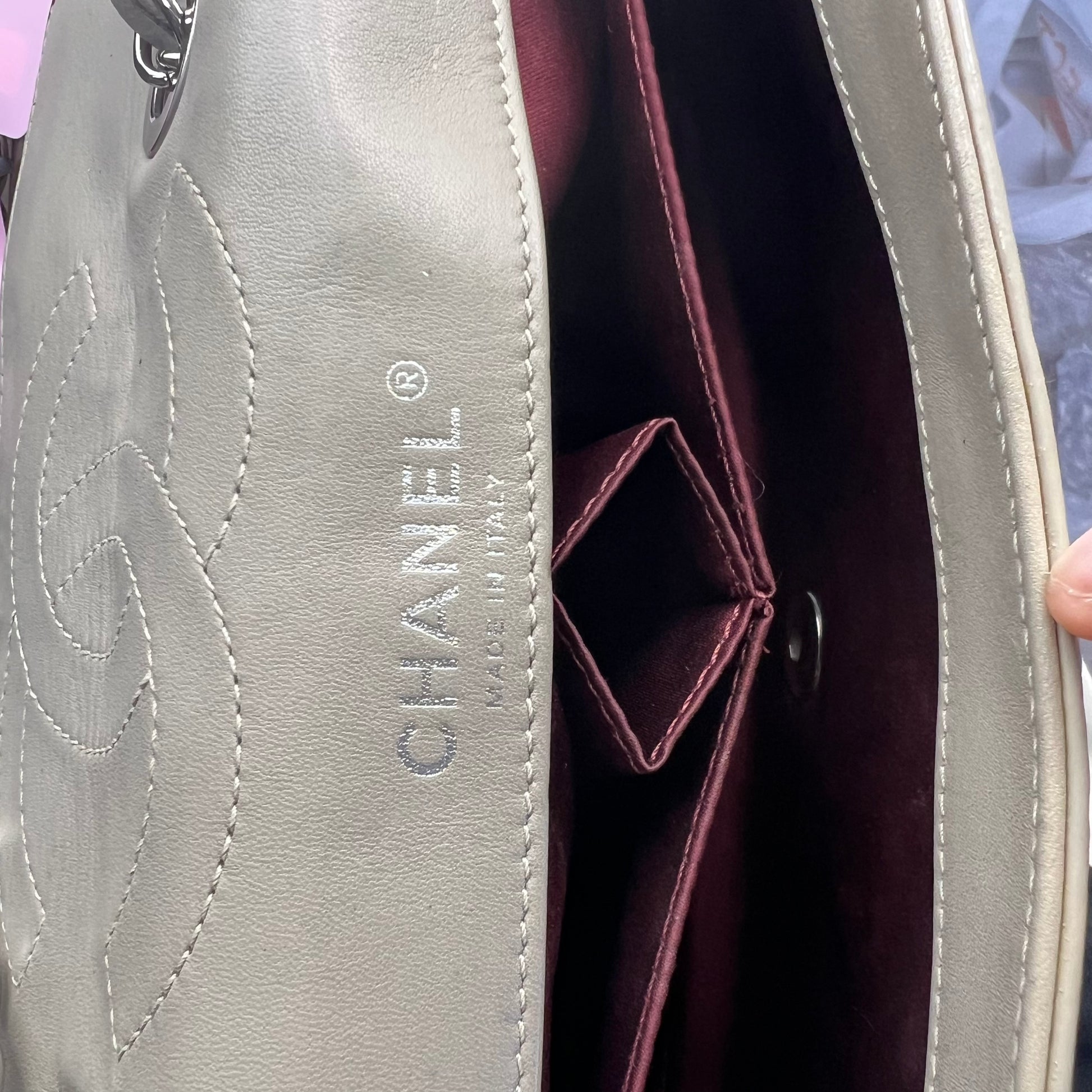 Chanel Classic Flap Bag in Patent Leather with Embossed Symbols twins