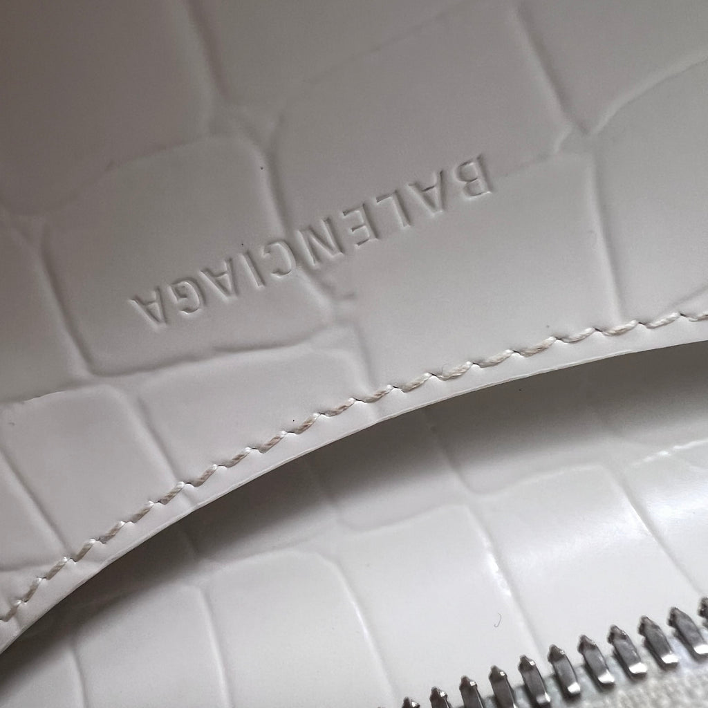 Semi Shiny Calfskin Crocodile Embossed Neo Classic Silver Hardware S City White twins