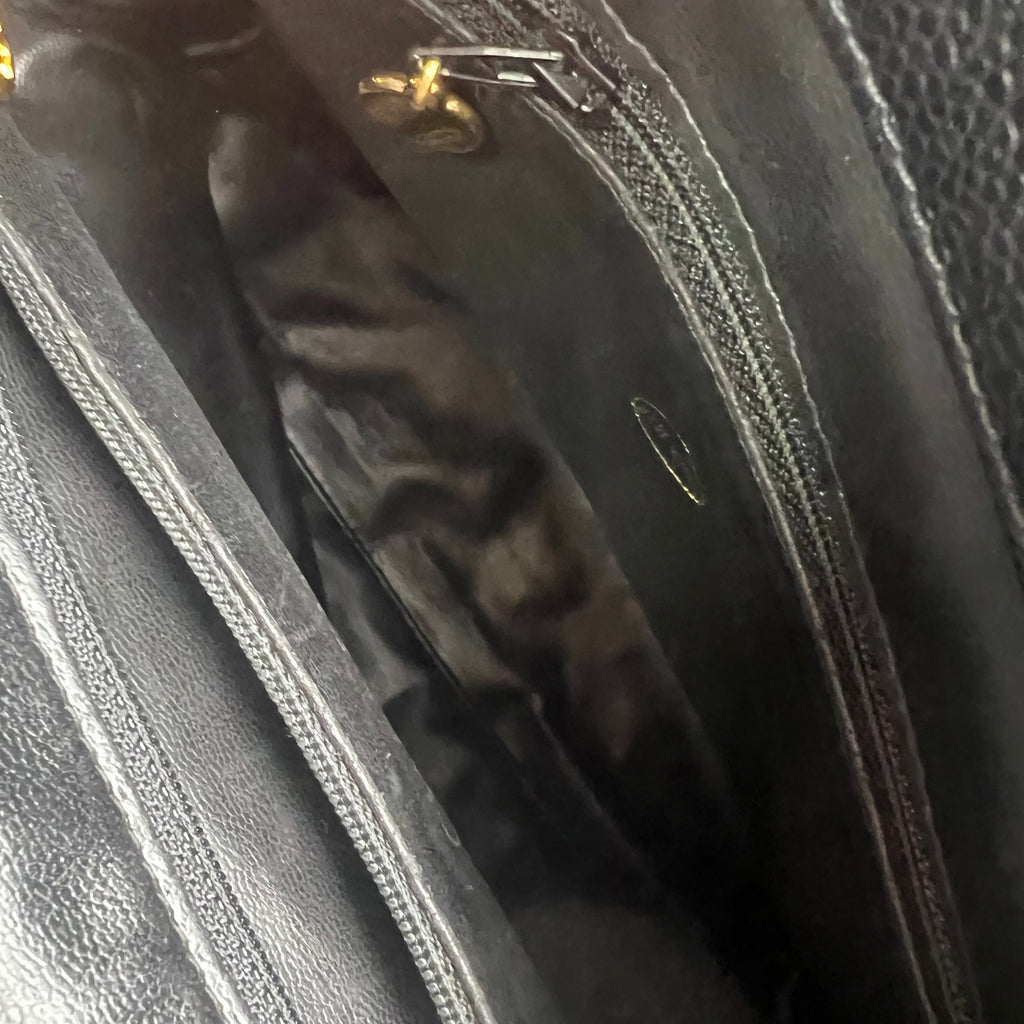 Black Caviar Leather Vintage Timeless Shoulder Tote