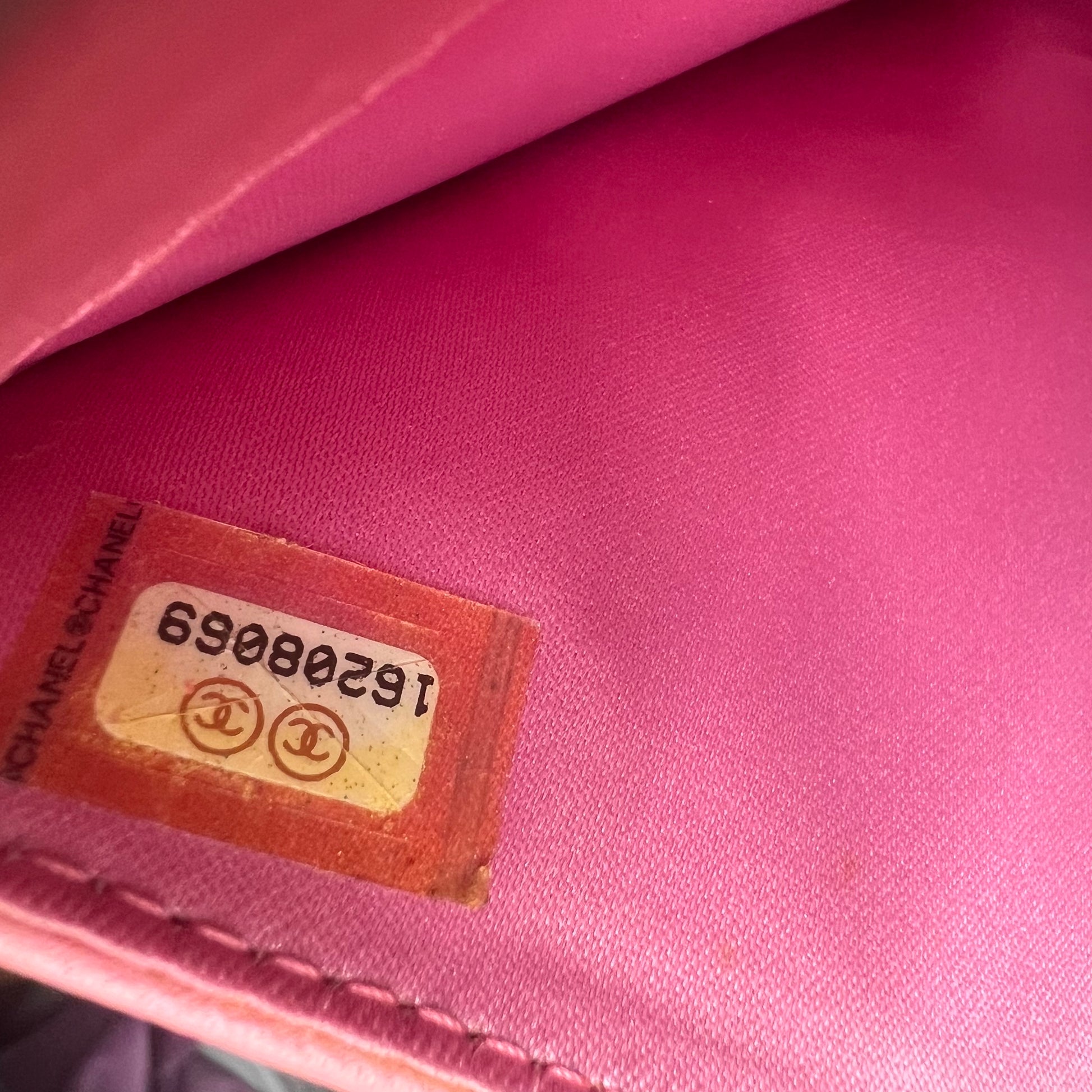 Pink Black Camellia Embossed Lambskin Leather L Flap Wallet