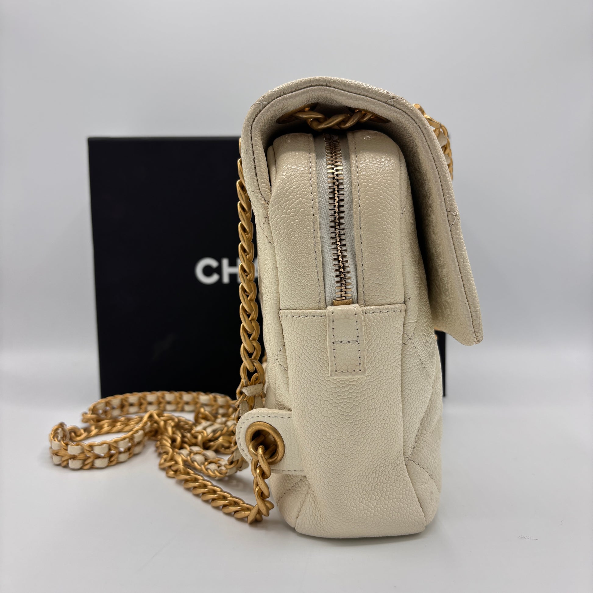 Chain Melody Flap Backpack Quilted Caviar Small