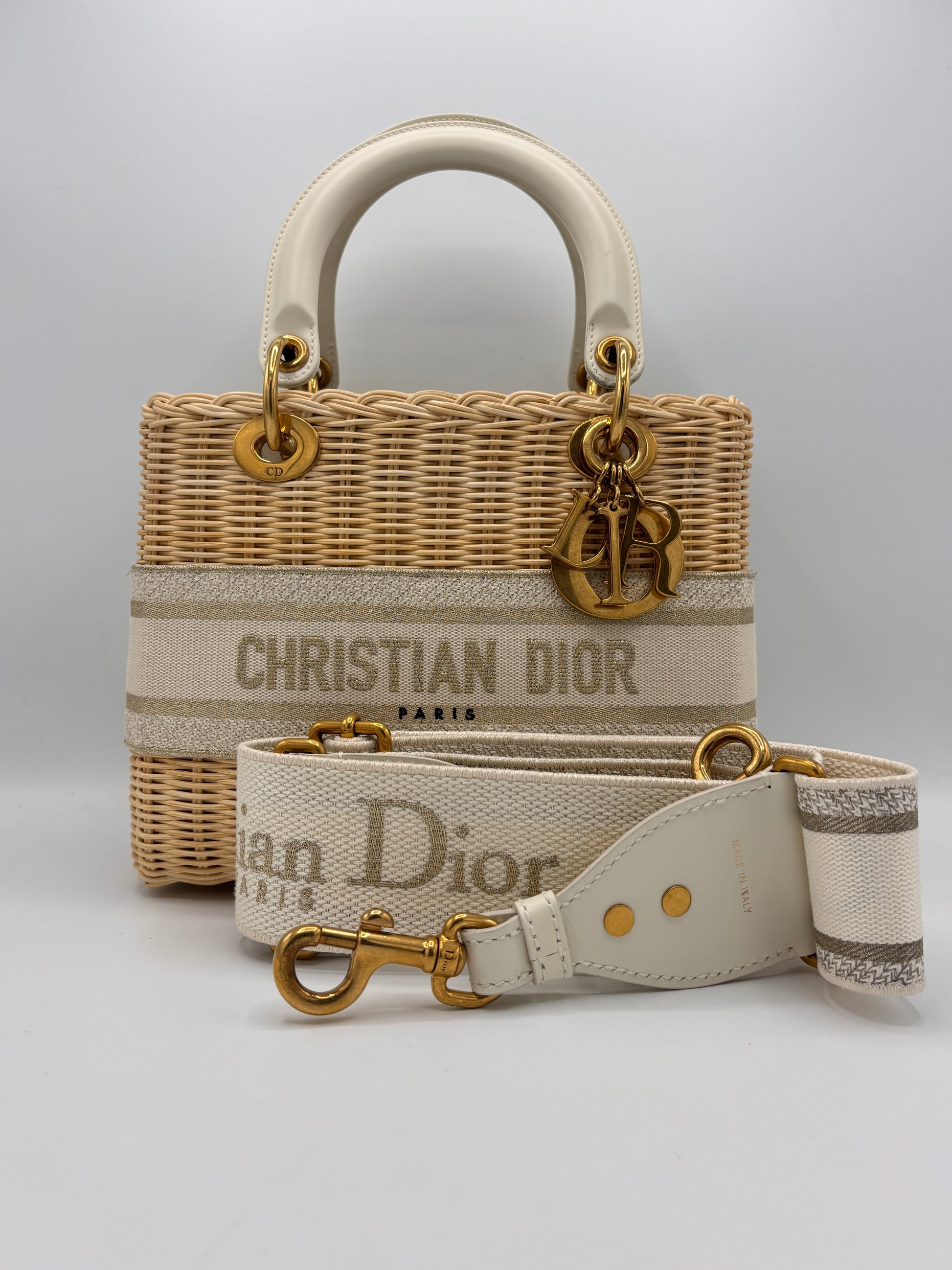 Lady Dior Bag Wicker and Oblique Canvas Medium