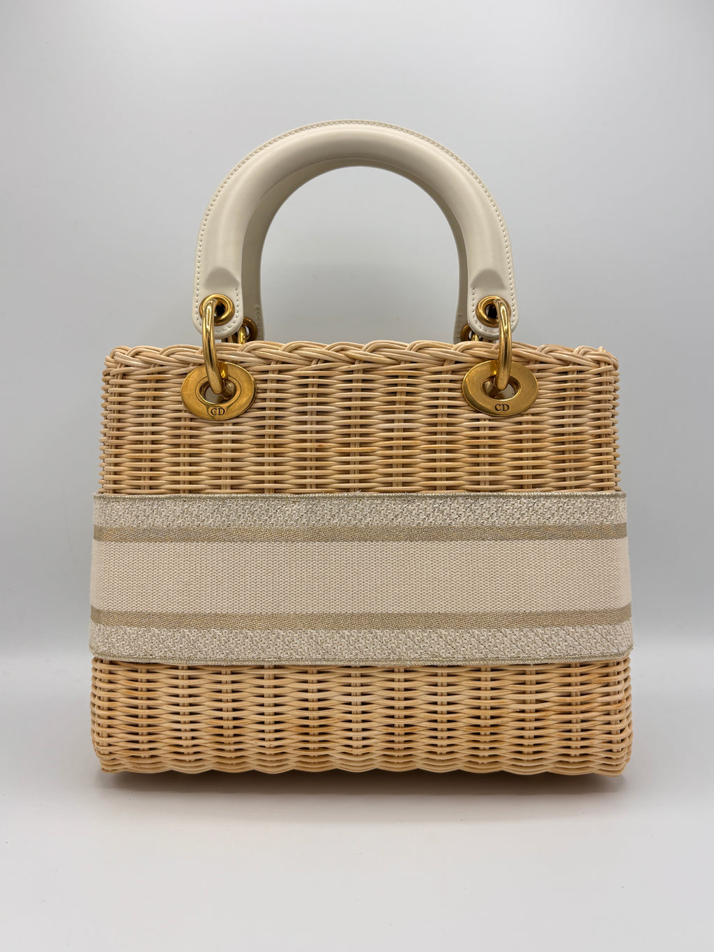 Lady Dior Bag Wicker and Oblique Canvas Medium