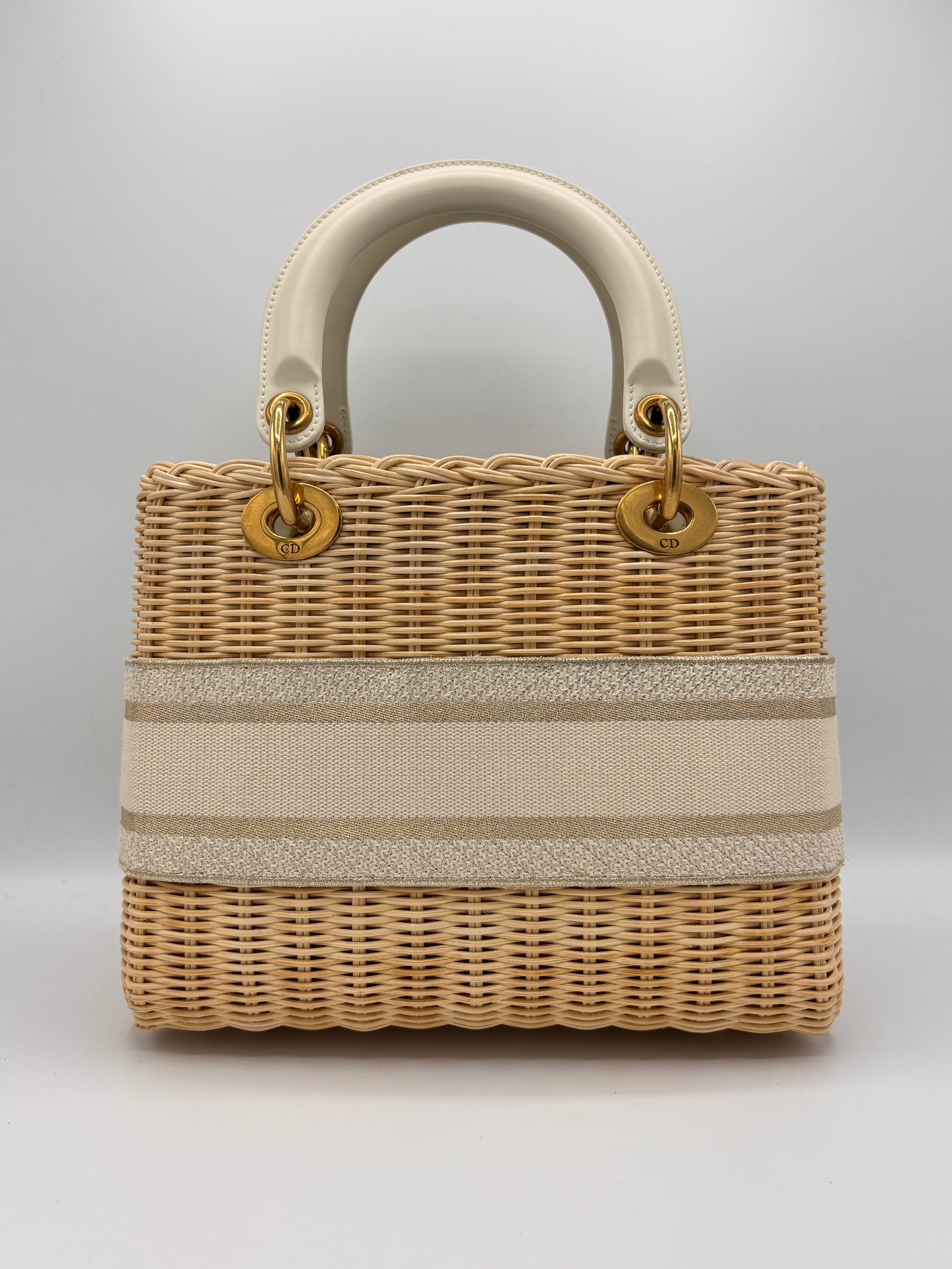 Lady Dior Bag Wicker and Oblique Canvas Medium