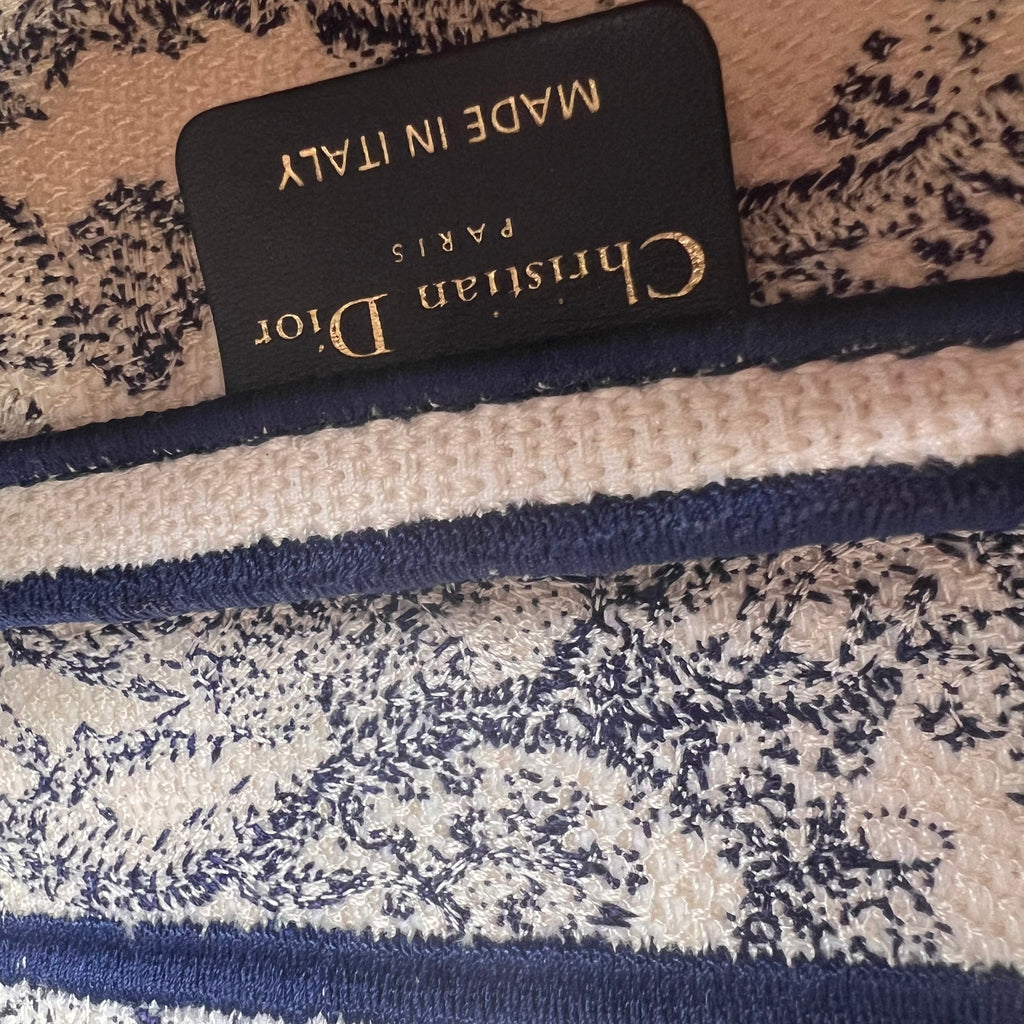 Canvas Embroidered Toile de Jouy Saddle Bag Blue twins