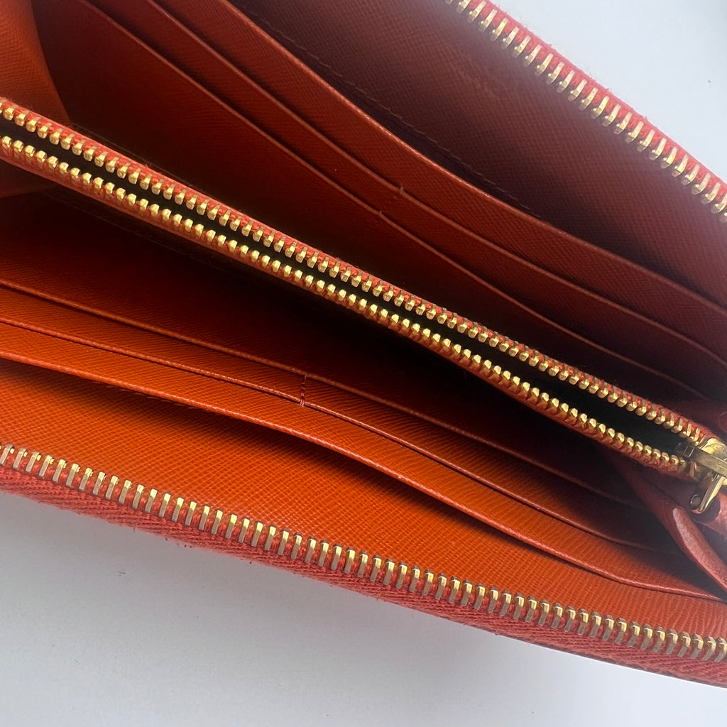 Saffiano Metal Zip Around Wallet Papaya twins