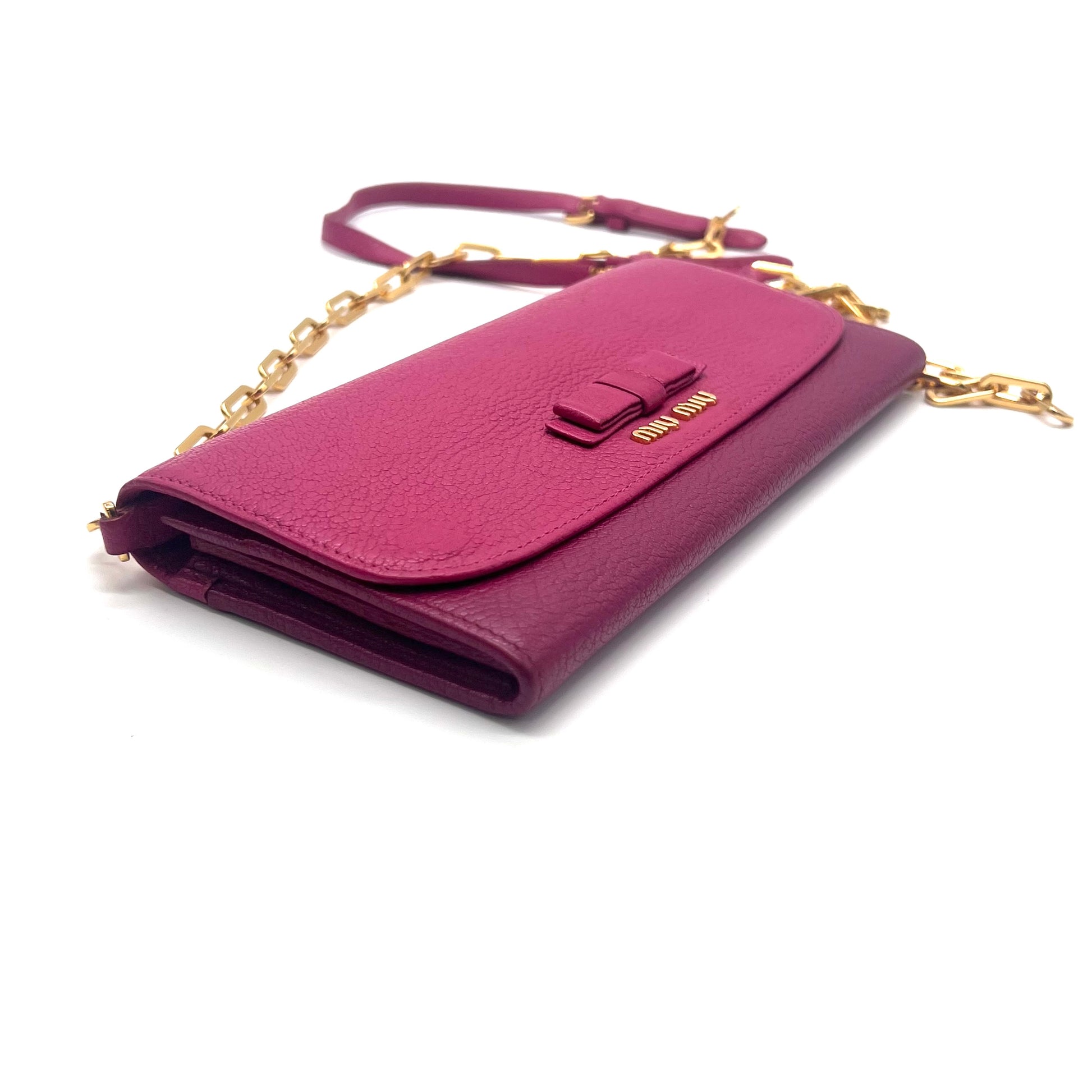 Miu Miu wallet on chain Peonia Pink Leather Twins