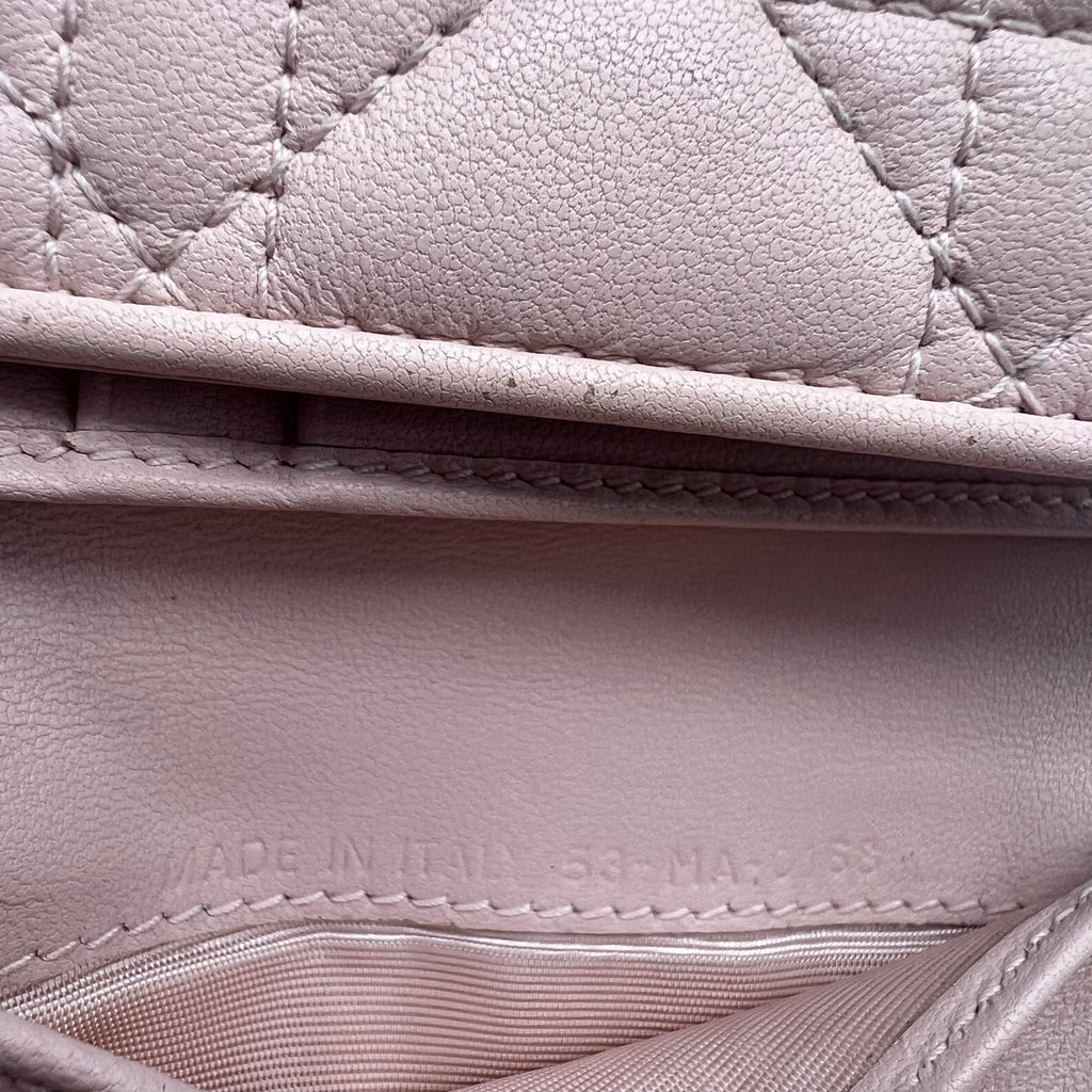 Lambskin Cannage Lady Dior Compact Wallet Light Pink twins