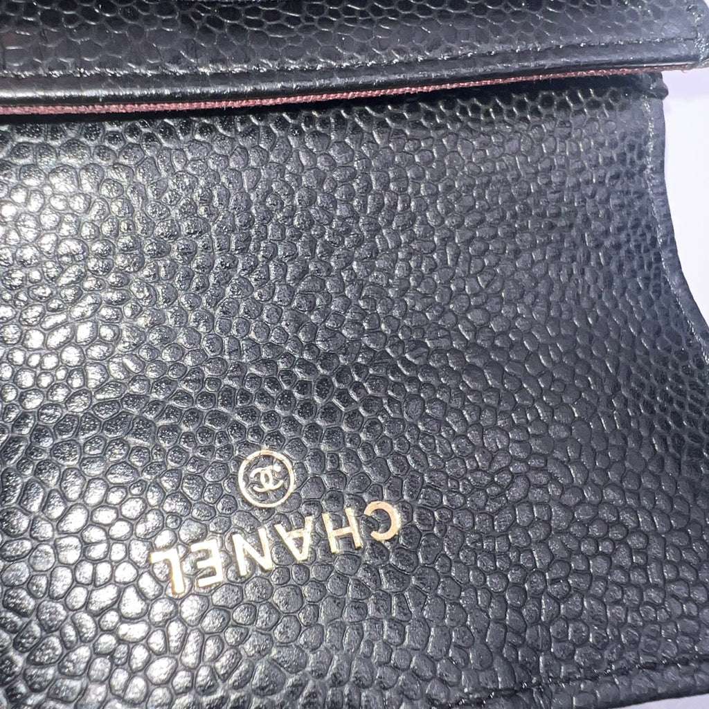 Caviar Quilted Compact Flap Wallet Black twins