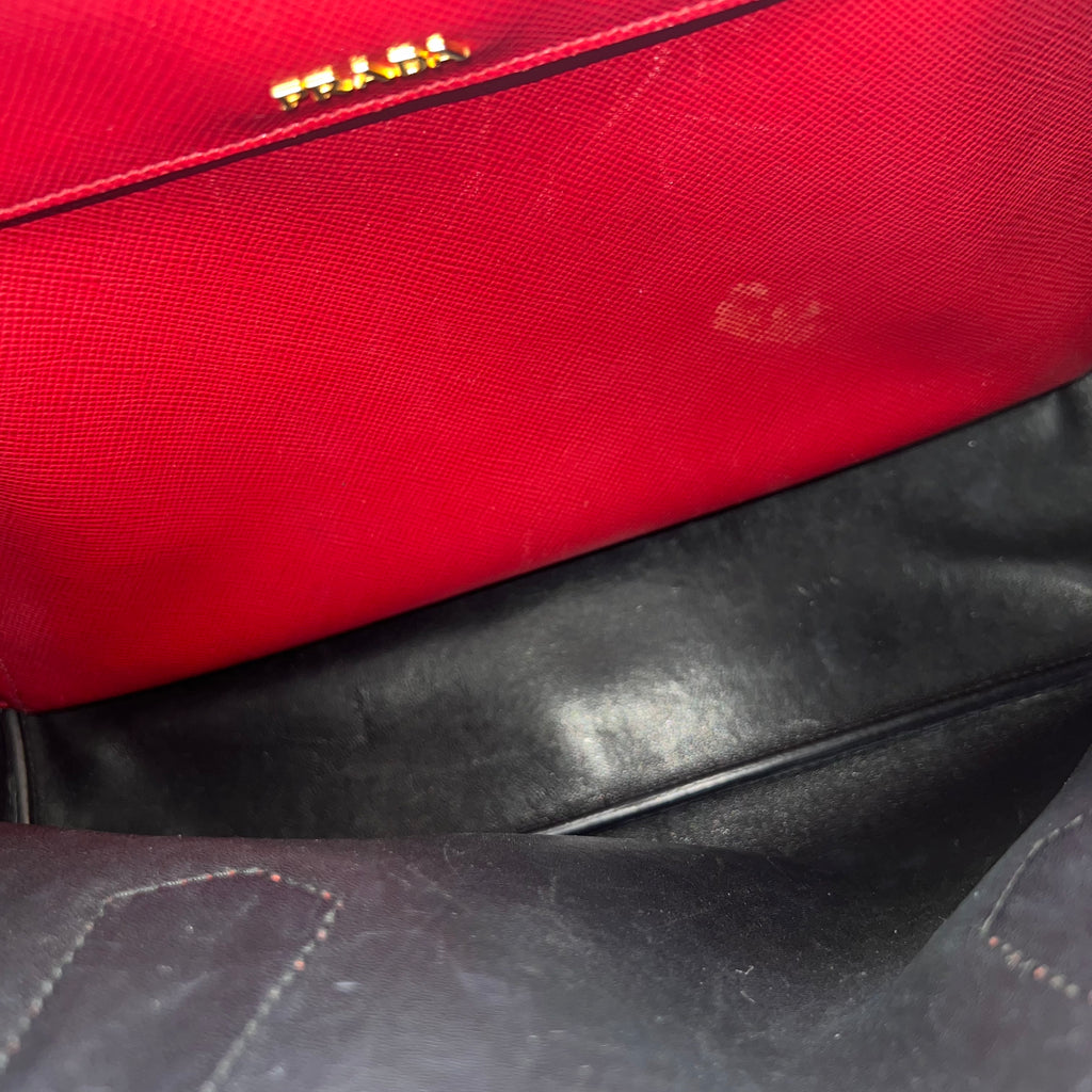 Medium Saffiano Cuir Double Satchel In Red twins