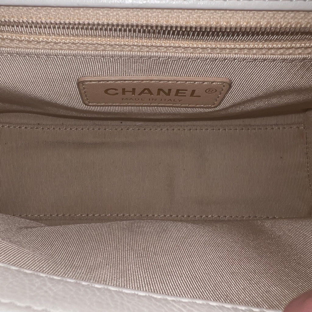 Chanel Executive Small Flap Caviar Leather Top Handle Bag Beige Twins